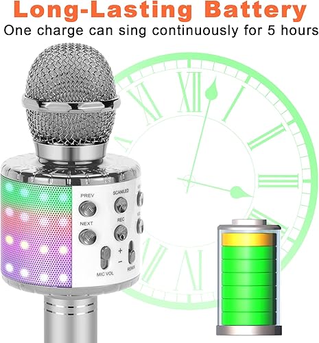 Miniatura 5 de Micrófono de karaoke inalámbrico para niños, micrófono de karaoke con Bluetooth, micrófono portátil de mano para cantar karaoke (oro rosa + azul)