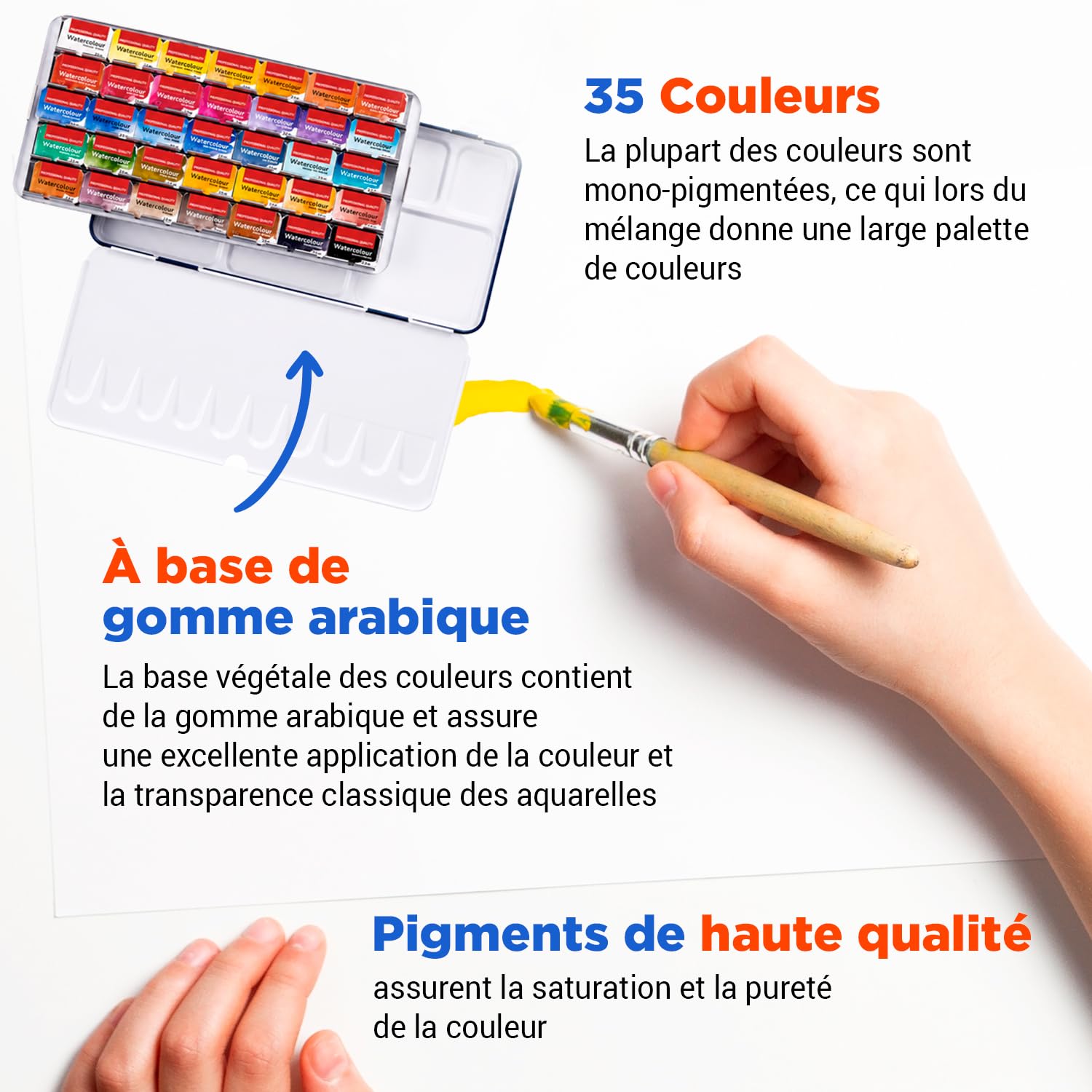 Kit Aquarelle Peinture – 35 x Godet Aquarelles Professionnelle Extra Fine Сlassique | Palette Aquarelle Adulte Portable pour Voyage et L’atelier D’artiste | Coffret en Métal