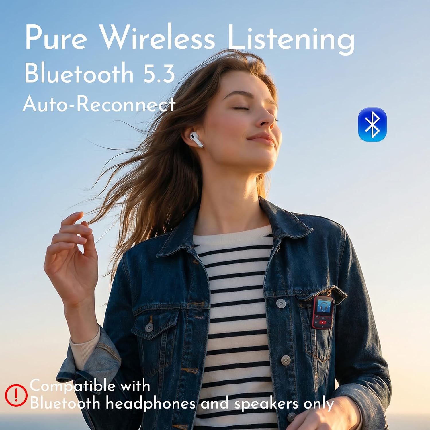 RUIZU 64GB Clip-On MP3 Player with Bluetooth 5.3 Auto-Reconnect, Simple Button Controls for Running & Sports, Resume Playback, FM Radio, Voice Recorder, Sleep Timer, Supports 128GB Micro SD Card, Red 3