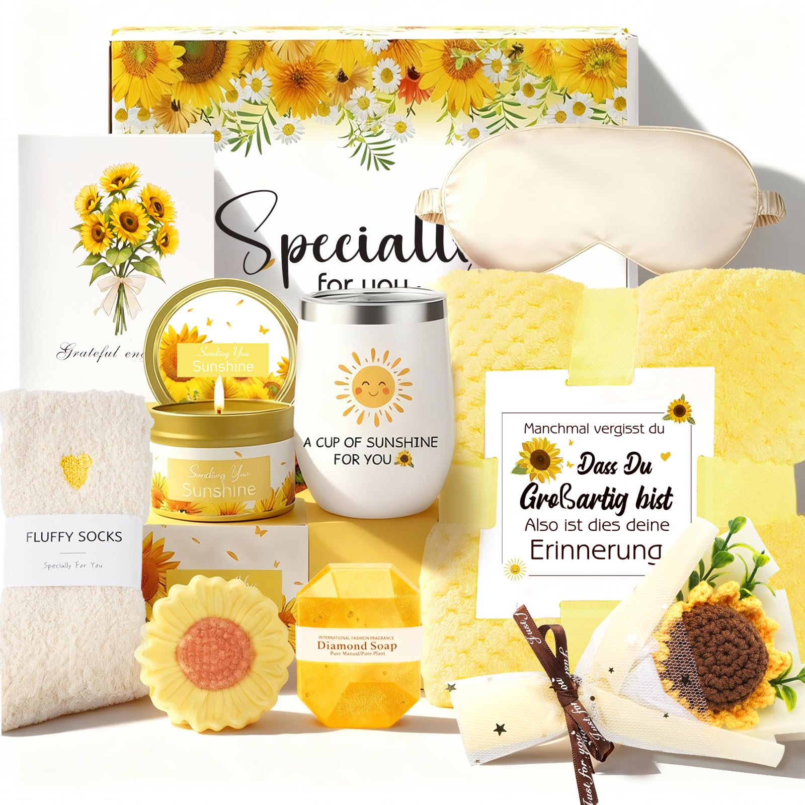 Geschenke für Frauen,Sonnenblume Geburtstagsgeschenk für Frauen,Entspannende Spa Geschenk Korb Care Paket,Geschenk Set für beste Freunde Schwester Mutter Frau Ihre Freundin Coworker Bestie Lehrer