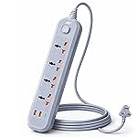 Ant PS421 Power Strip,10ft Universal Extension Cord 4 AC Outlets 2USB 1 Type C PD Ports, Flat Plug, Max 2500W, 220-250 Volts, Multiple Outlet Extender for Home Office Store_ Grey