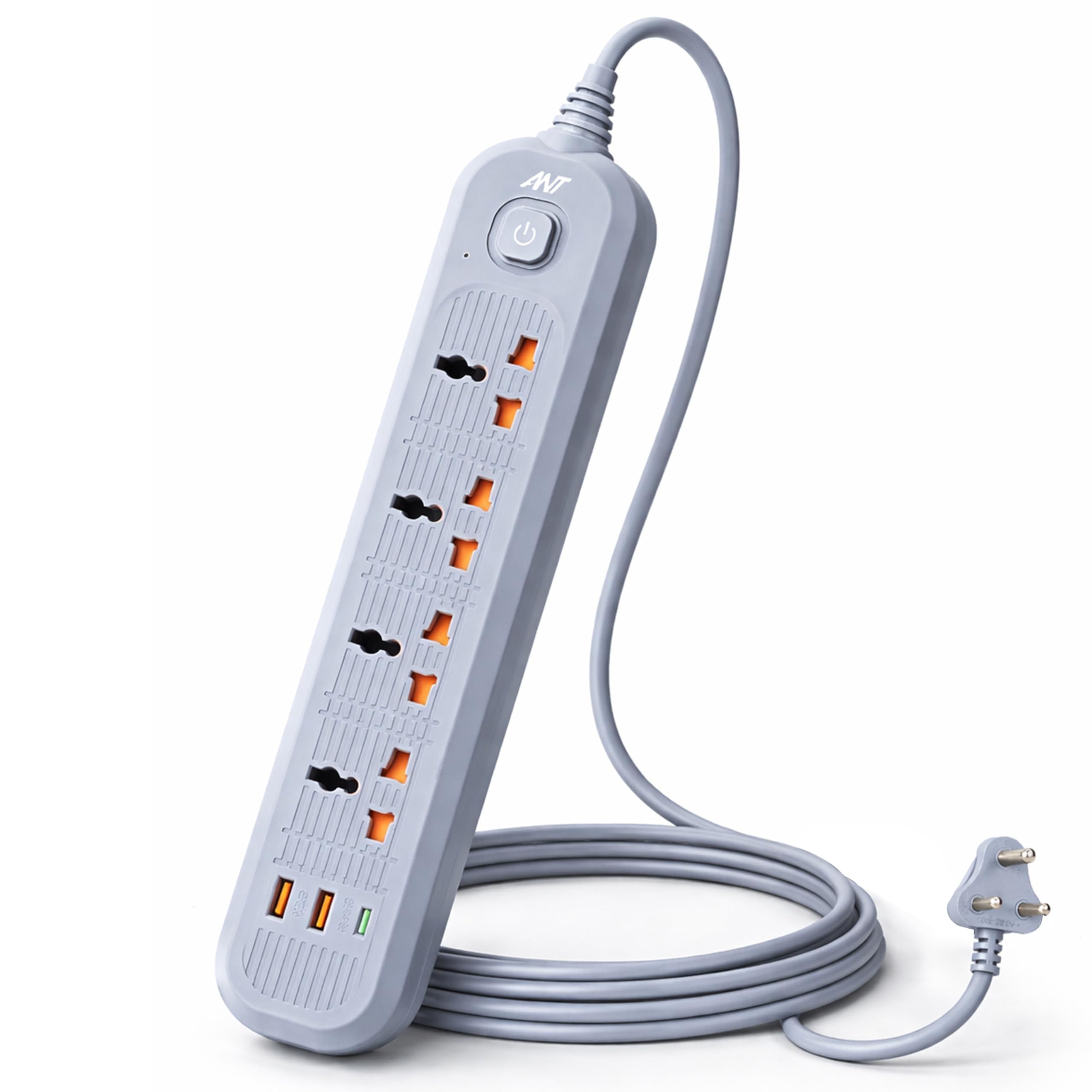 ANT PS421 Power Strip,10ft Universal Extension Cord 4 AC Outlets 2USB 1 Type C PD Ports, Flat Plug, Max 2500W, 220-250v, Multiple Outlet Extender for Home Office Store_ Grey-image-27