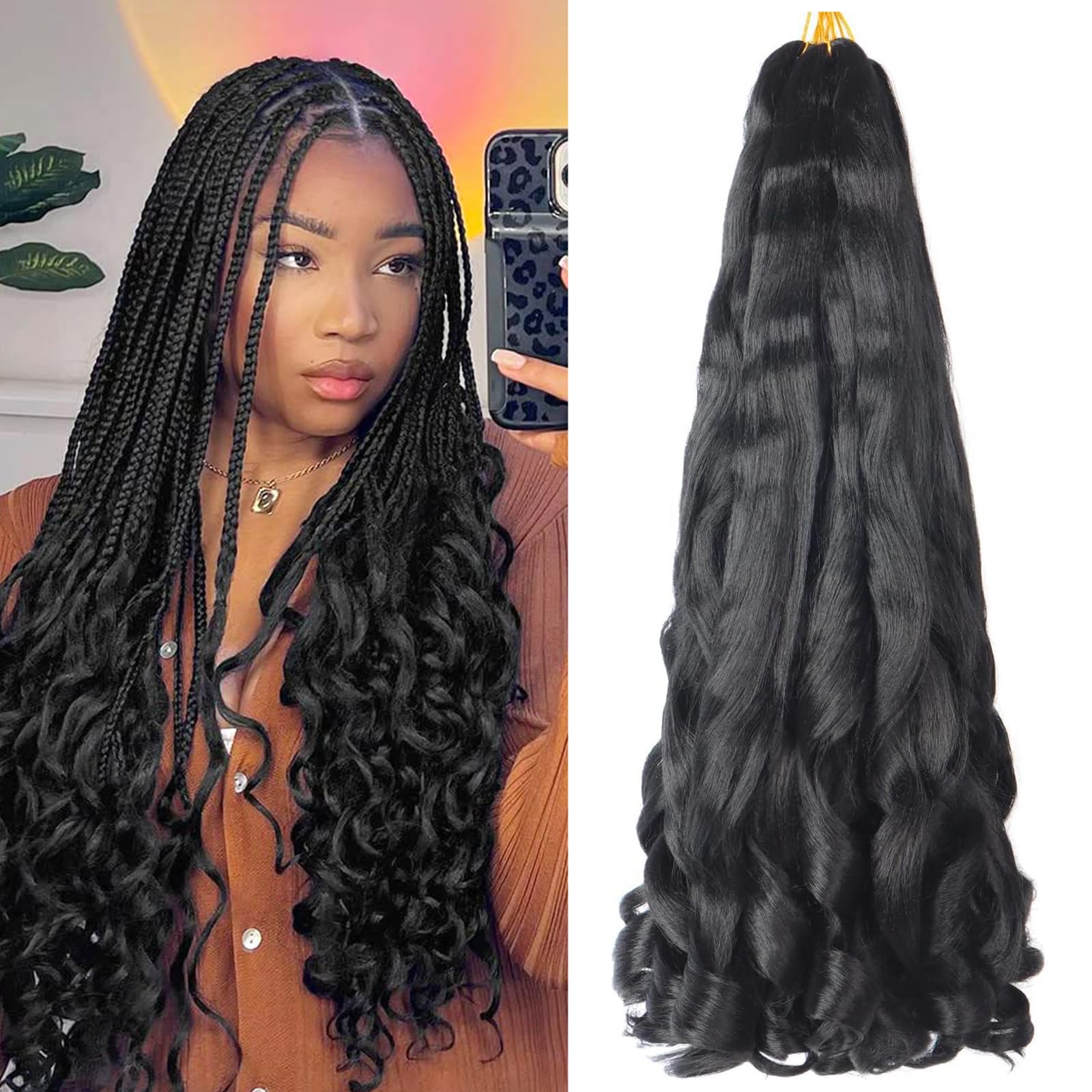 Alaleibaby 22 inch French Curly Braiding Hair 3 Pack Loose Wavy Spiral Curl Braids Crochet Hair Deep Wave Synthetic Extensions