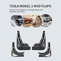 Vista 4 de muge racing Tesla Model 3 - Juego de 4 guardabarros sin perforación, protectores contra salpicaduras color negro, para Tesla Model 3 2017-2023