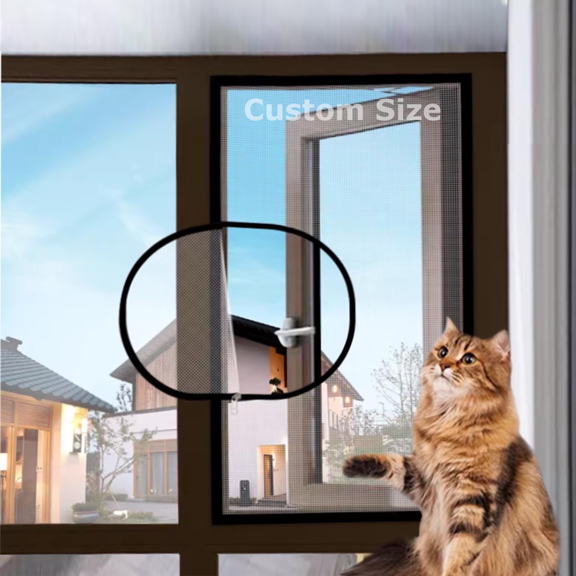XXIUDEE Cat Window Safety Net with Zipper, Custom Size Insect Fly Screen, Cat Protect Net with Self Adhesive Tape, Window Screen Mesh, Mosquito Mesh Curtains