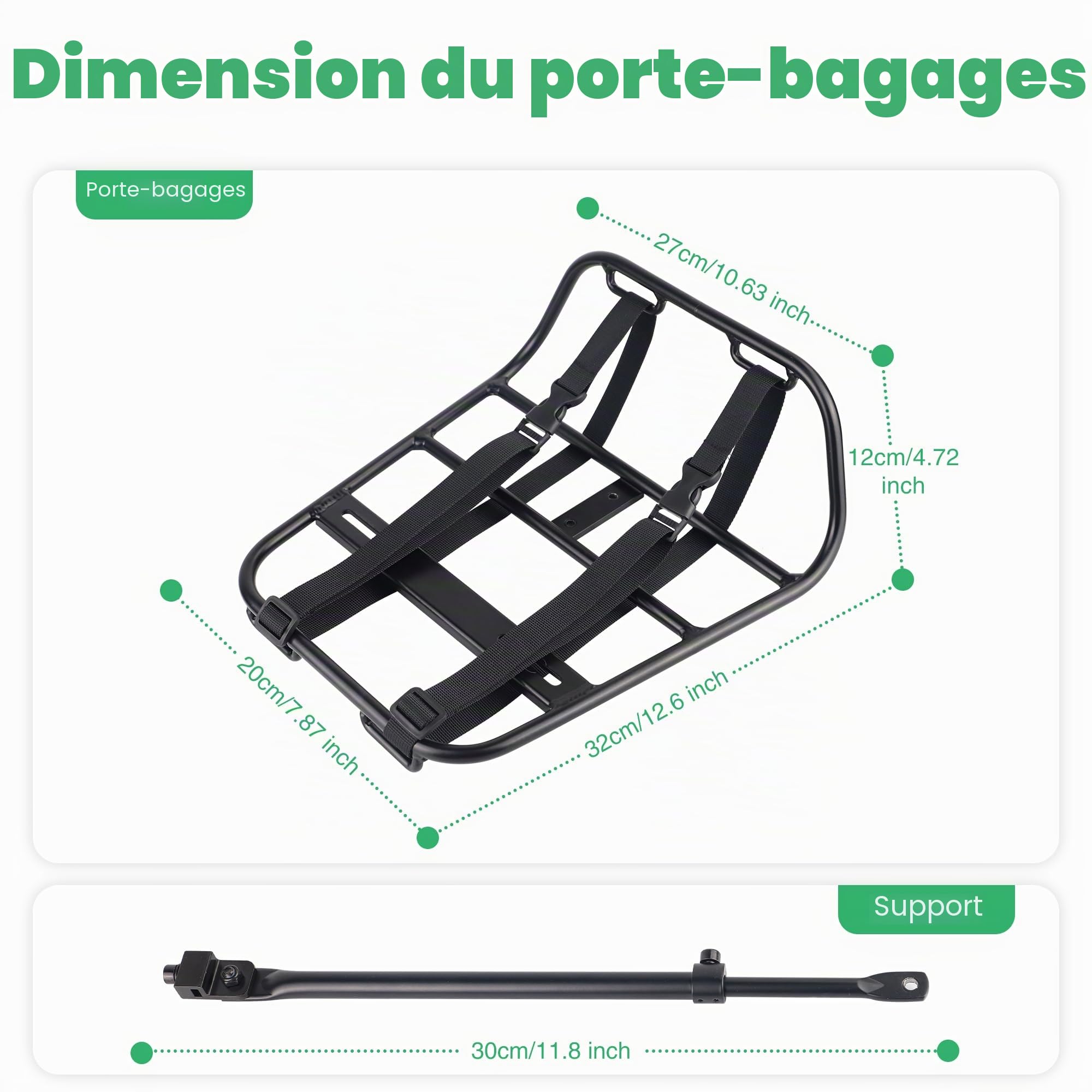 ZUKKA Porte-bagages de vélo avant - Charge maximale 15 kg, alliage d'aluminium - Convient pour vélos 24-29 pouces 700C - Pour vélo de montagne et vélo de route