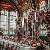 Vista 7 de Centros de mesa acrílicos de 5 brazos para bodas, candelabros de piso con pantalla extraíble para fiesta de Navidad, chimenea, día de San Valentín