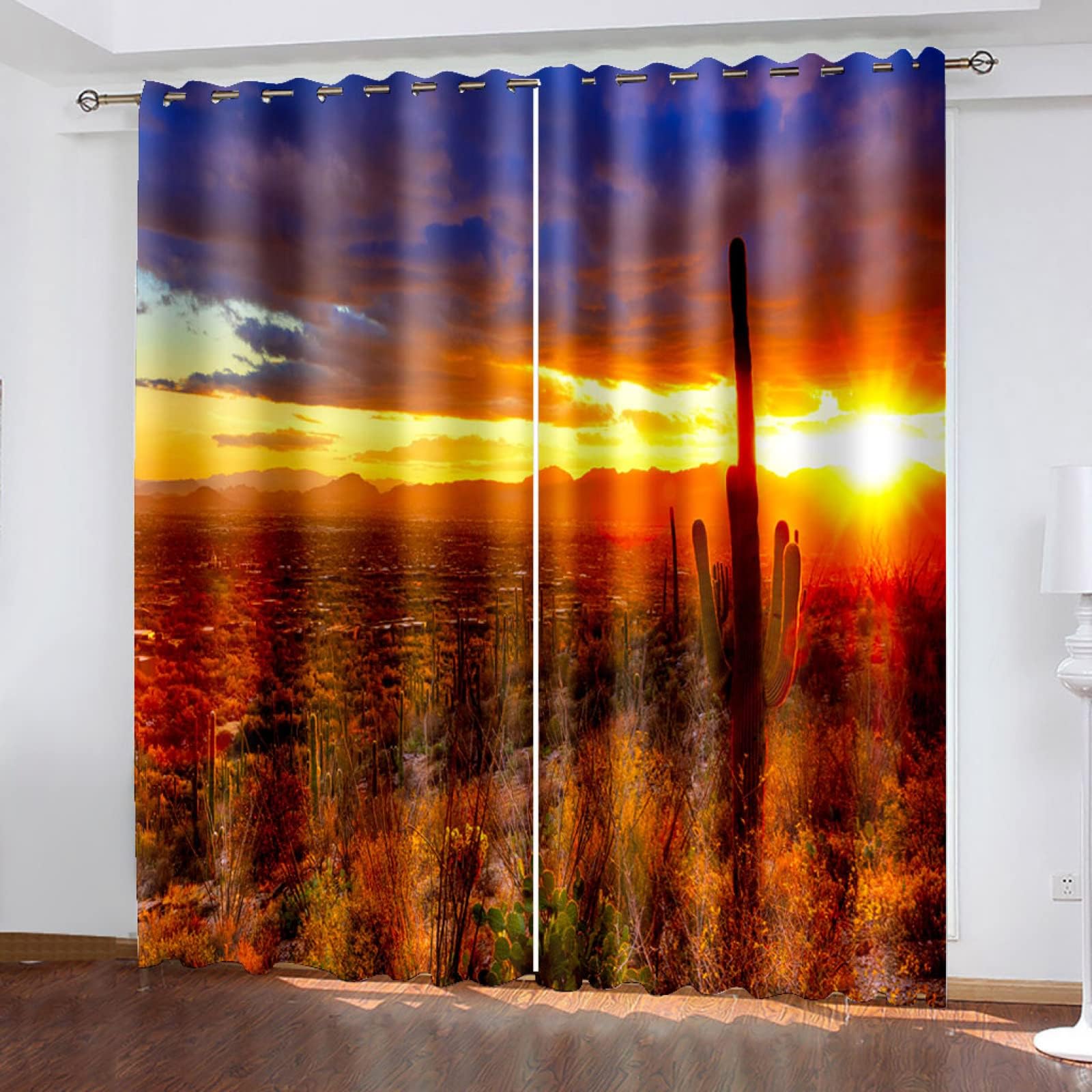 GDYRBY Eyelet Curtains 234X230Cm Lined Blackout Curtains For Living Room Bedroom 3D Sunset Meadow Art Childrens Blackout Window Curtains 2 Pcs Super Soft Soundproof Insulated Thermal