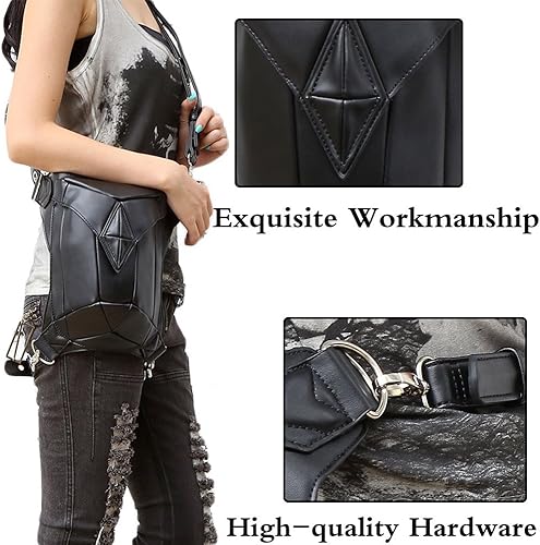 Miniatura 4 de FiveloveTwo Unisex Punk 3 Formas Multiusos Tactical Drop Leg Bag Hip Belt Cintura Hombro Fanny Packs Steampunk Bolsa Bolsa