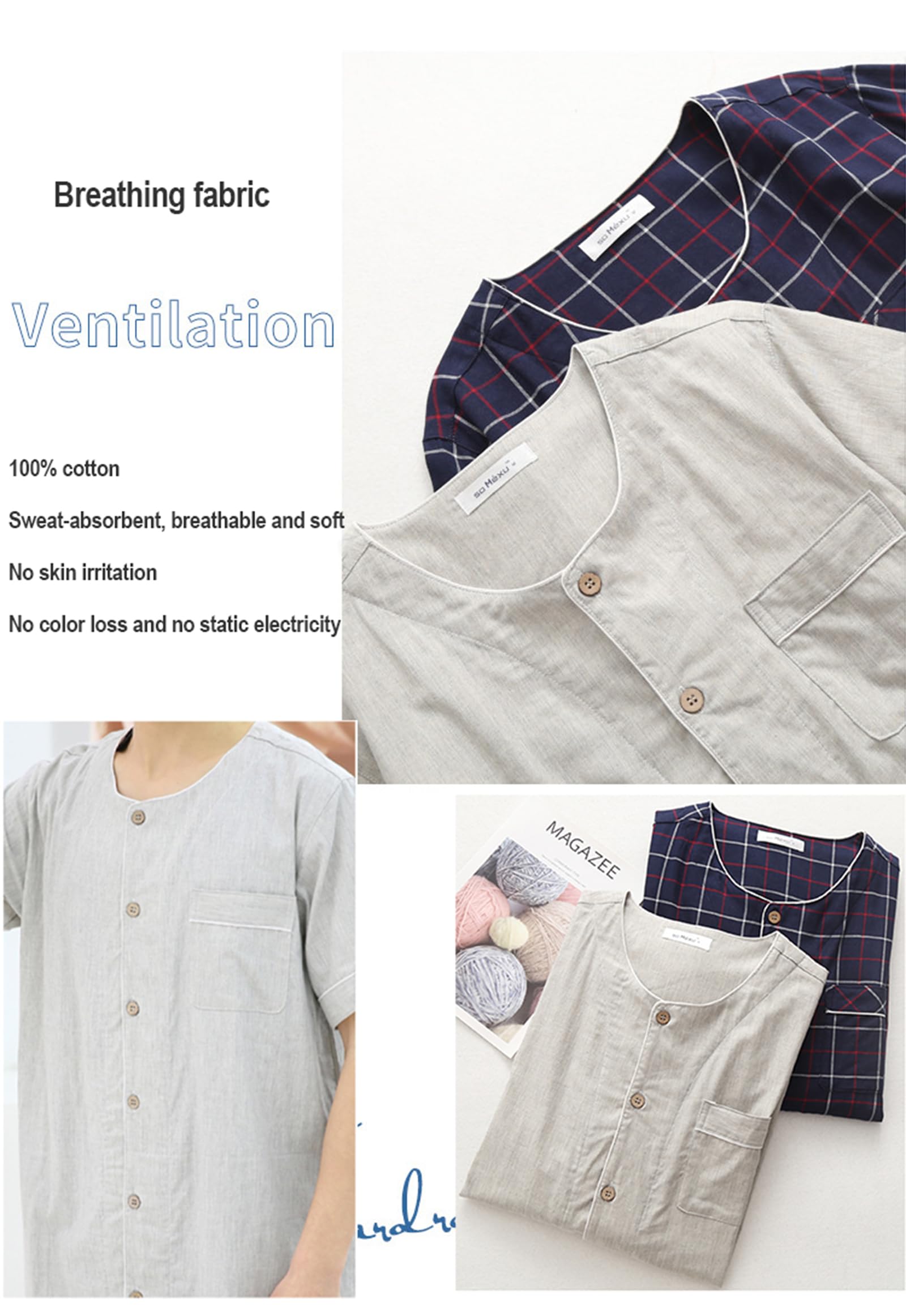 Herren Nachthemden Button Down House Mantel Pyjamas Kurzarm Nachthemd Nachthemd Nachthemd