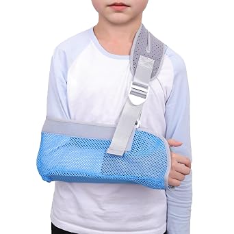 Arm Sling for Kids, Arm Brace with Support Plate, Arm Support Sling Shoulder Immobilizer for Children Shoulder Injury, Suit for Left and Right Arms, Boy and Girl Blue-XS