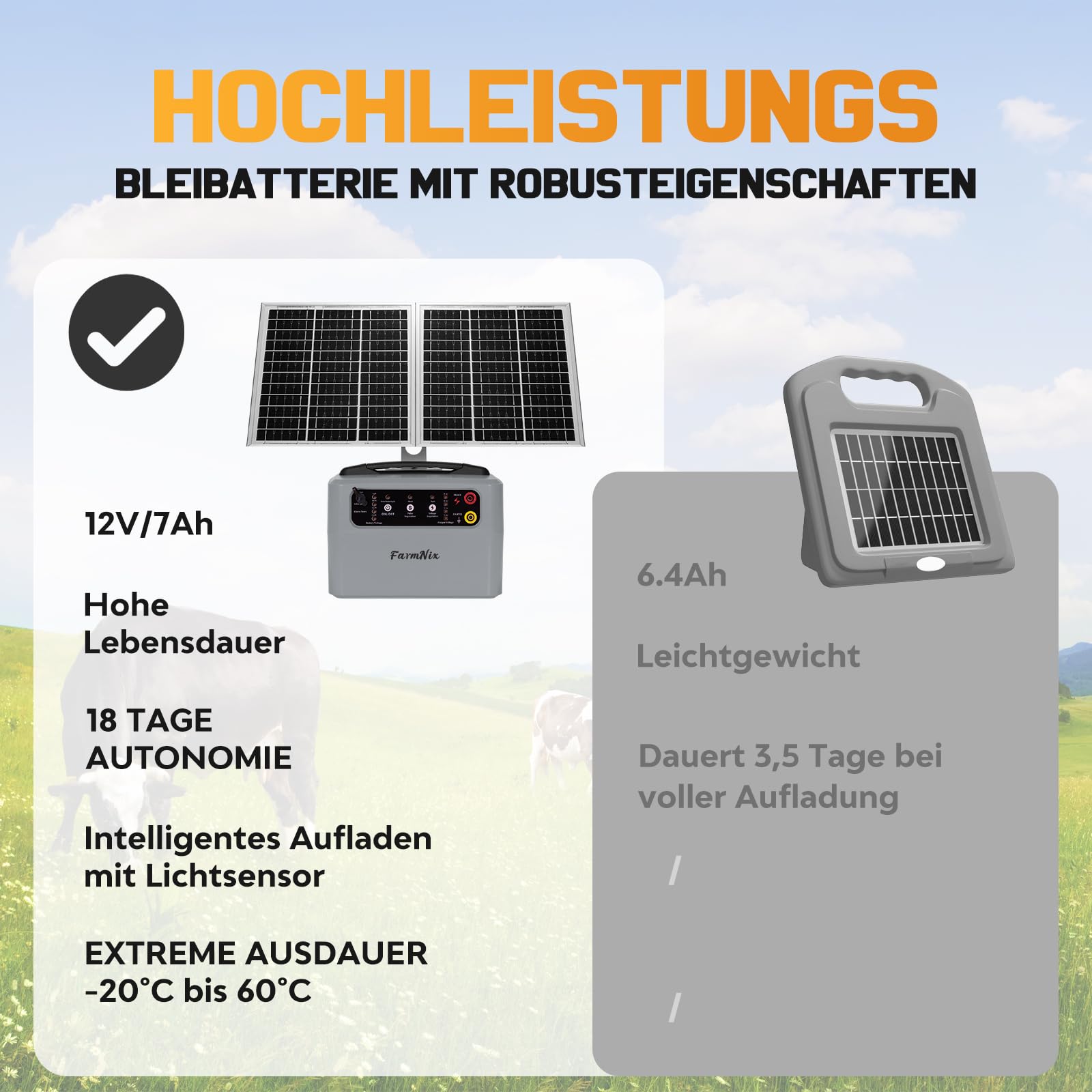 Valla eléctrica solar con batería, 48 kv-12 kv, con controlador de pastor alemán de 0,3 a 1,5 J. Valla eléctrica para ganado, granjas, pastos y jardines