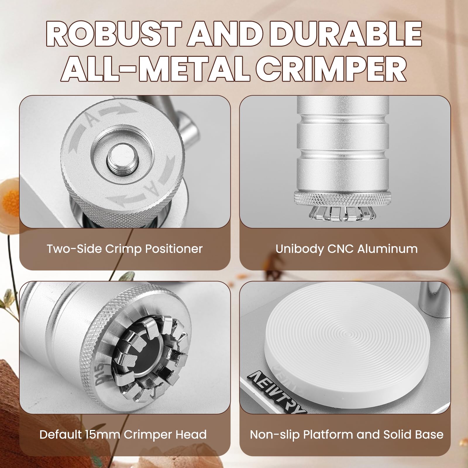 NEWTRY Herramienta manual para tapar frascos de perfume, engarzadora para frascos pulverizadores, Crimpadora para pulverizadores de 15 mm y anillos de collar, cuerpo de aleación de aluminio