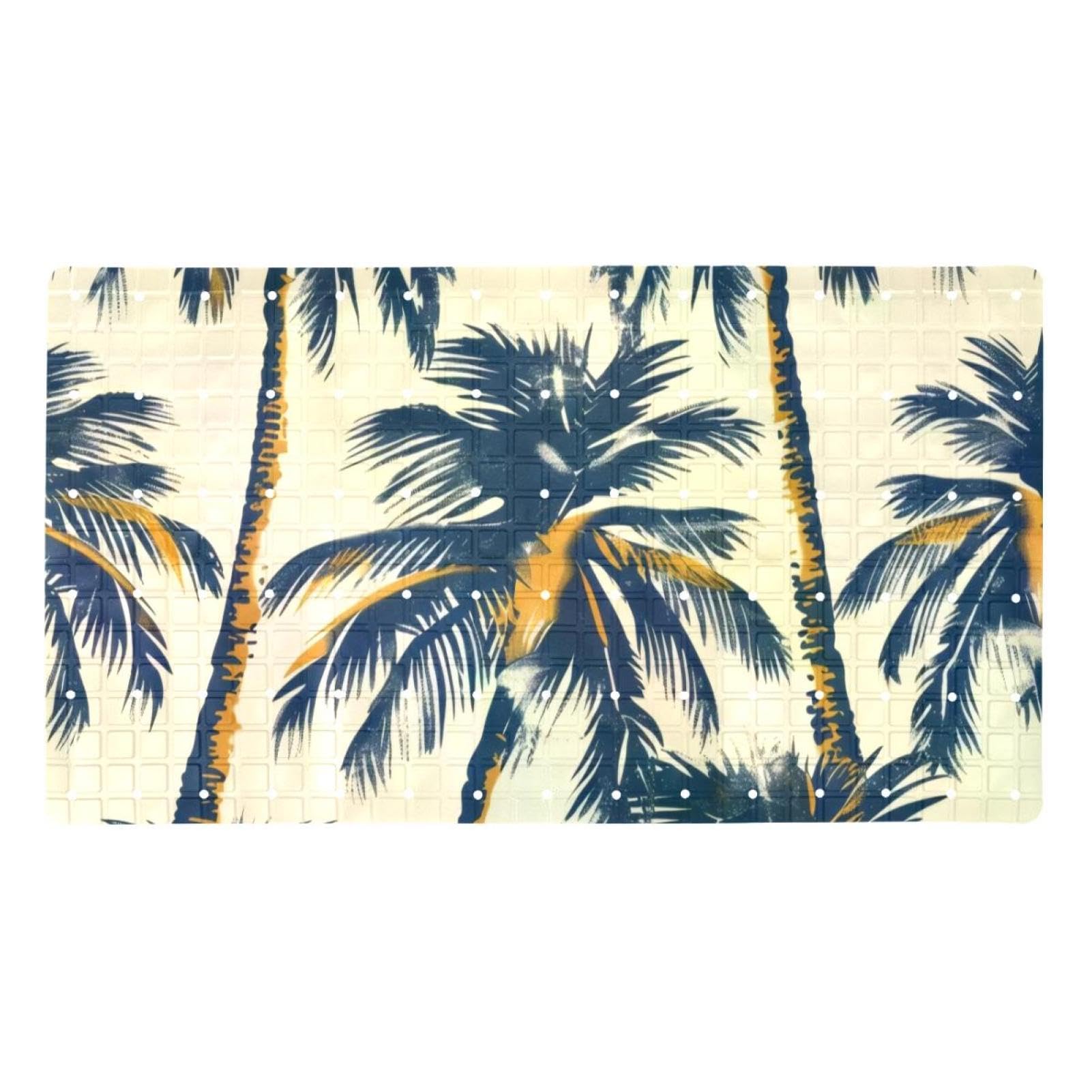 Badematte mit Saugnäpfen, Motiv: Sommerpalmen, Baummuster, 39,9 x 70,9 cm, rutschfeste Badezimmermatten, maschinenwaschbar