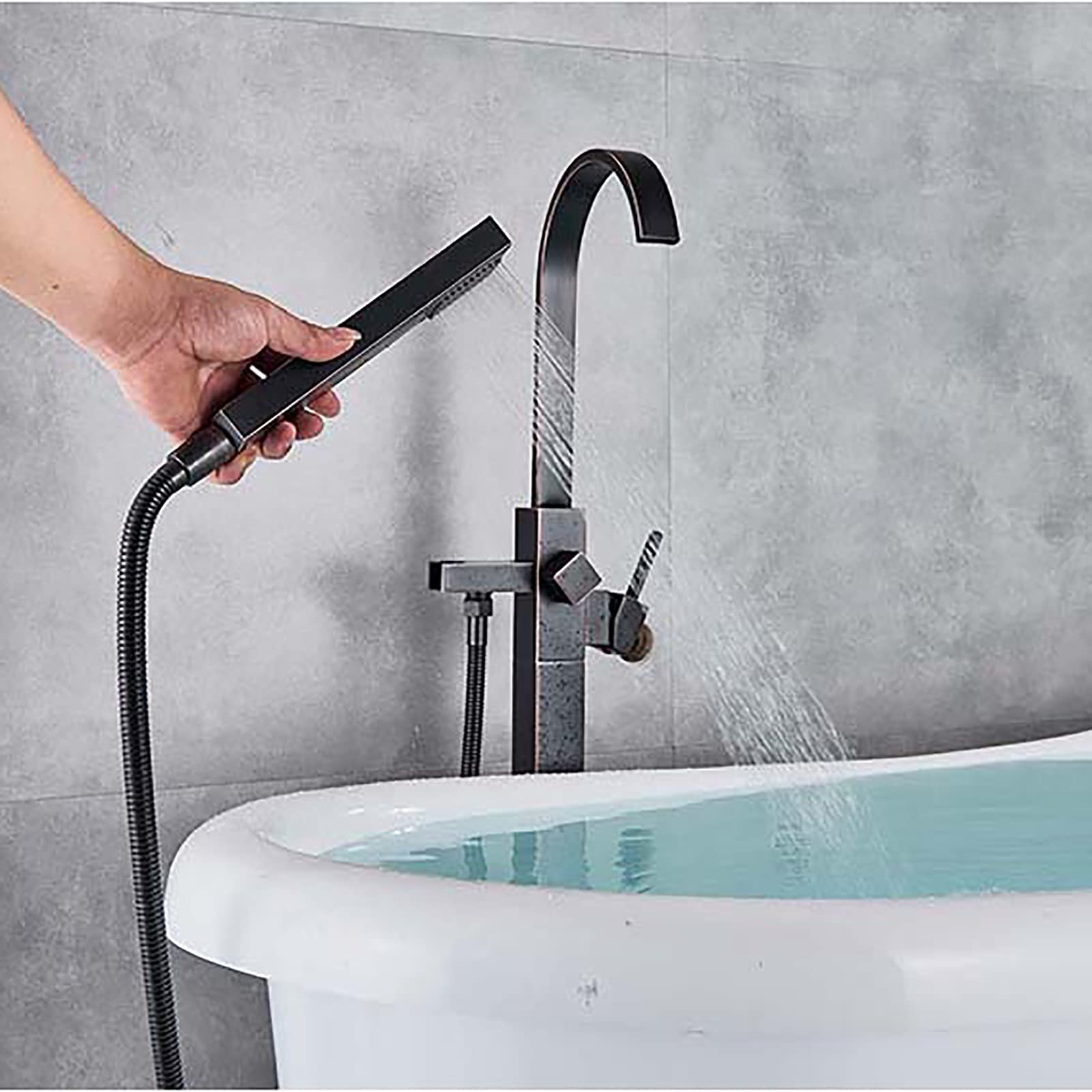 Free Standing Bath Shower Mixer Tap Bathroom Floor Standing Square Filler Kit