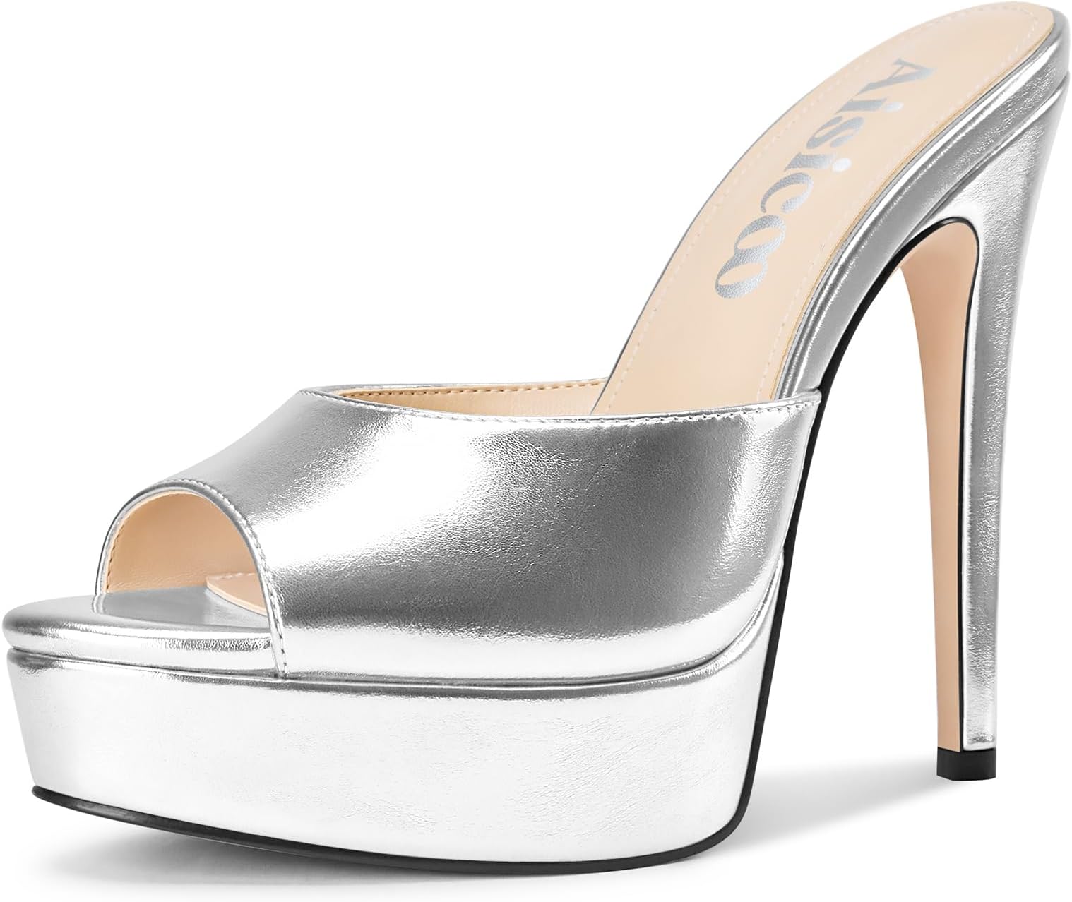 Womens Stiletto High Platform Heel Peep Open Toe Sandals Mules Shoes Slip-on Prom Party Dress Summer 5.3 Inches Heels
