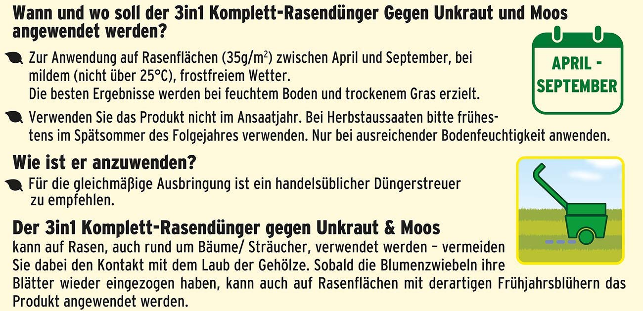 Substral 3 in 1 Komplett Rasendünger mit Unkrautvernichter und Moosvernichter, 28 kg für 800 m²
