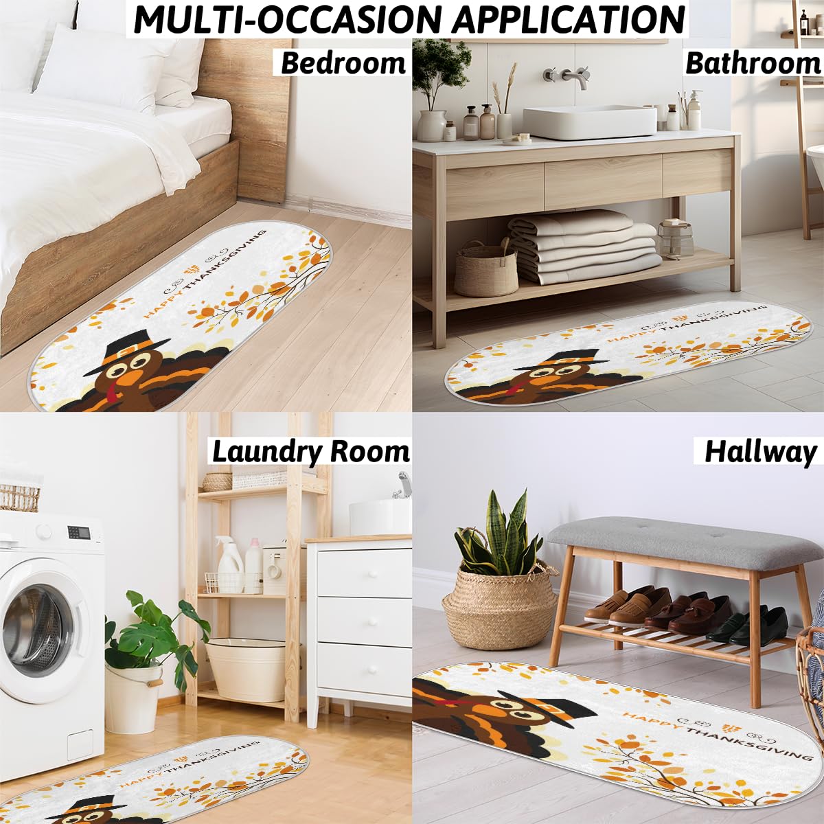 TropicalLife Happy Thanksgiving dywanik mata 50 x 120 cm, Święto Dziękczynienia indyk długie włosy pogrubione dywaniki do pokoju kuchni domu łazienki wewnątrz antypoślizgowa mata podłogowa dywaniki