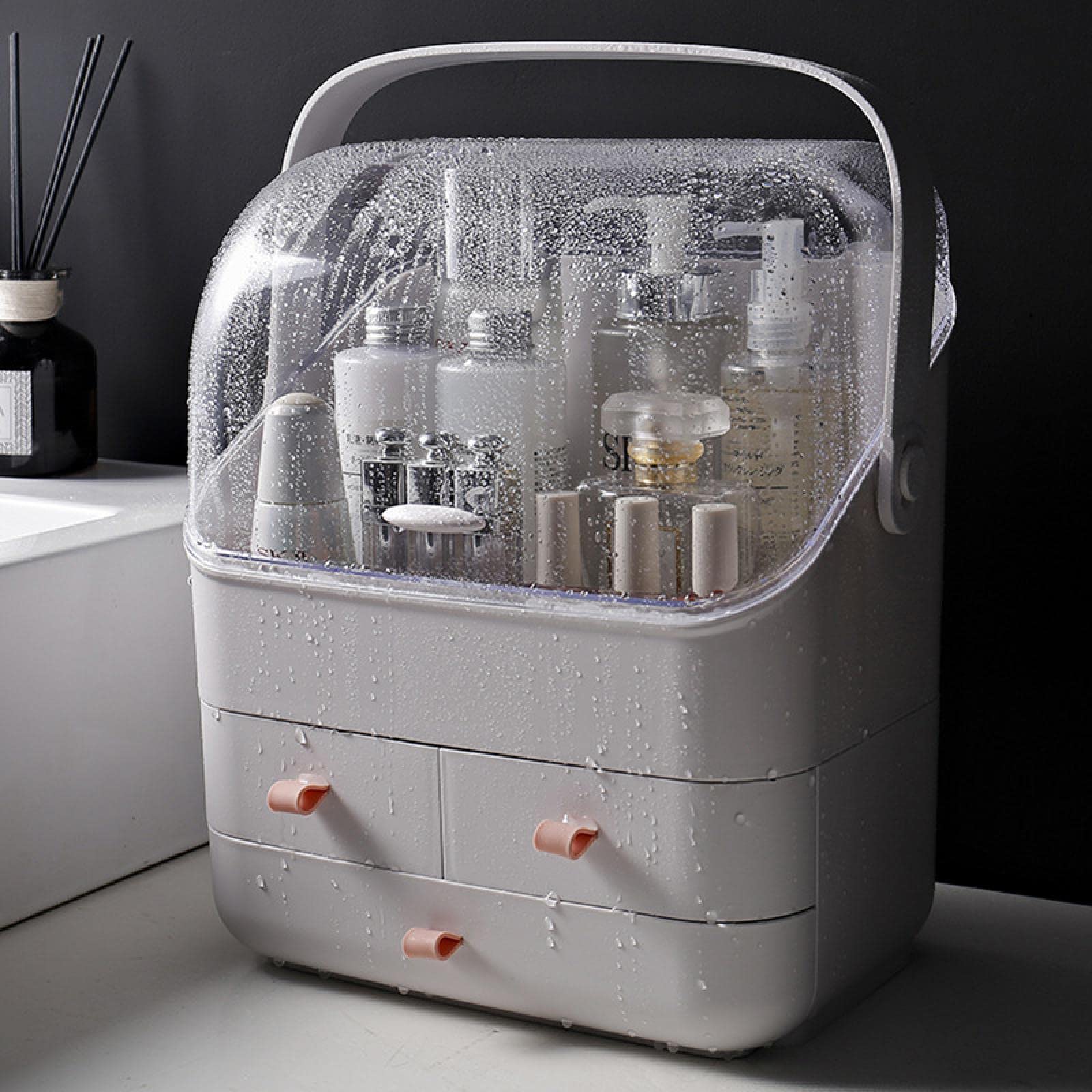 Organizzatore per Il Trucco Scatola per Cosmetici Impermeabile Antipolvere Cassetto per Il Bagno Scatola per la Cura della Pelle del Desktop Moda Grande capacità Piccola