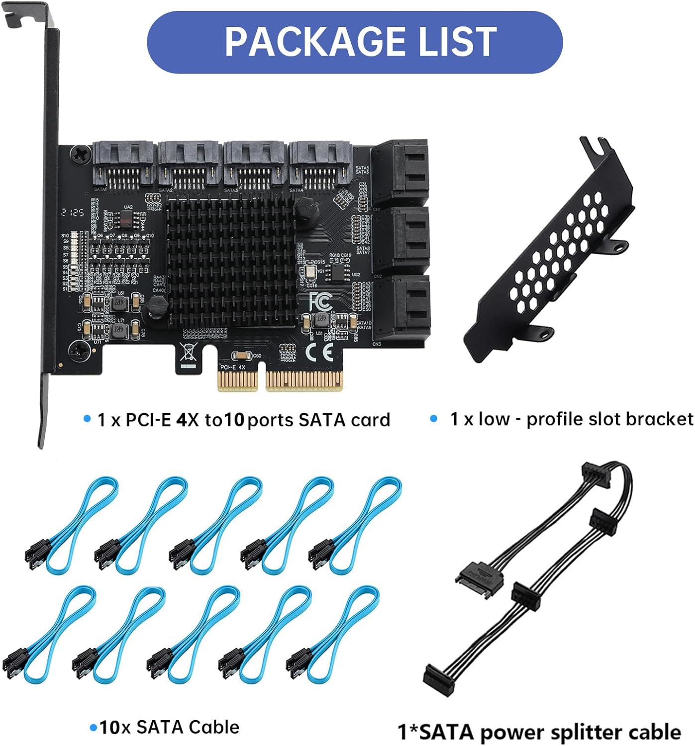 PCIE to SATA 3.0 Card 10 Ports,PCIE to SATA III 6Gbps Expansion Card,ASM1166+JMB575 Chips