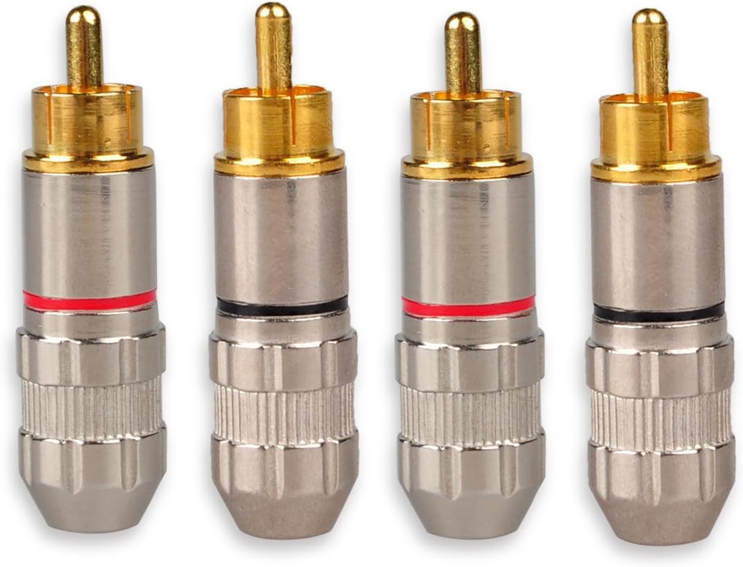 RCA Male Plug Adapter, RCA Repair Ends, Audio Phono Gold Plated Solder Connector for Speaker Wire (4-Pack)