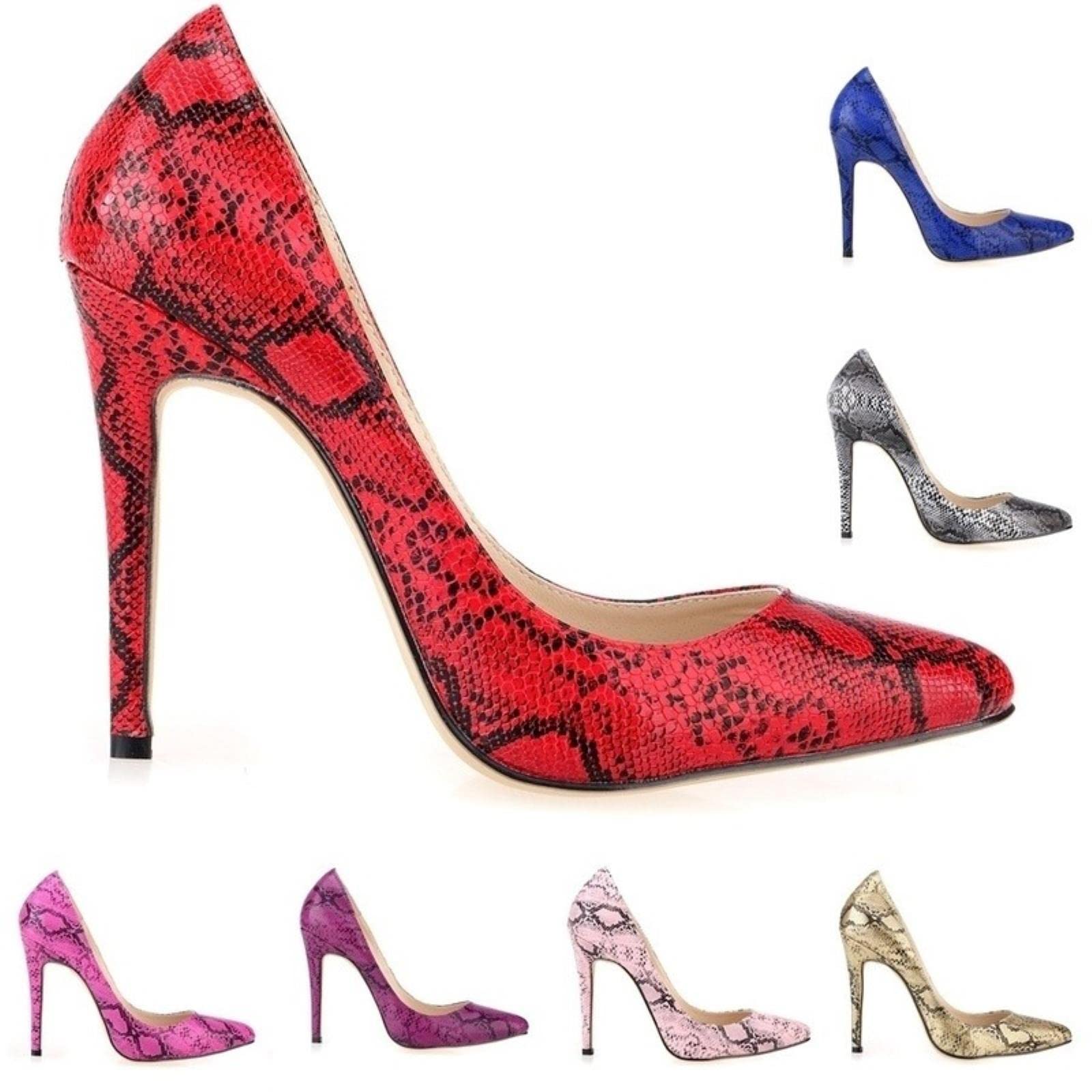 Scarpe da festa di nozze con tacco alto con stampa a serpente in finta pelle