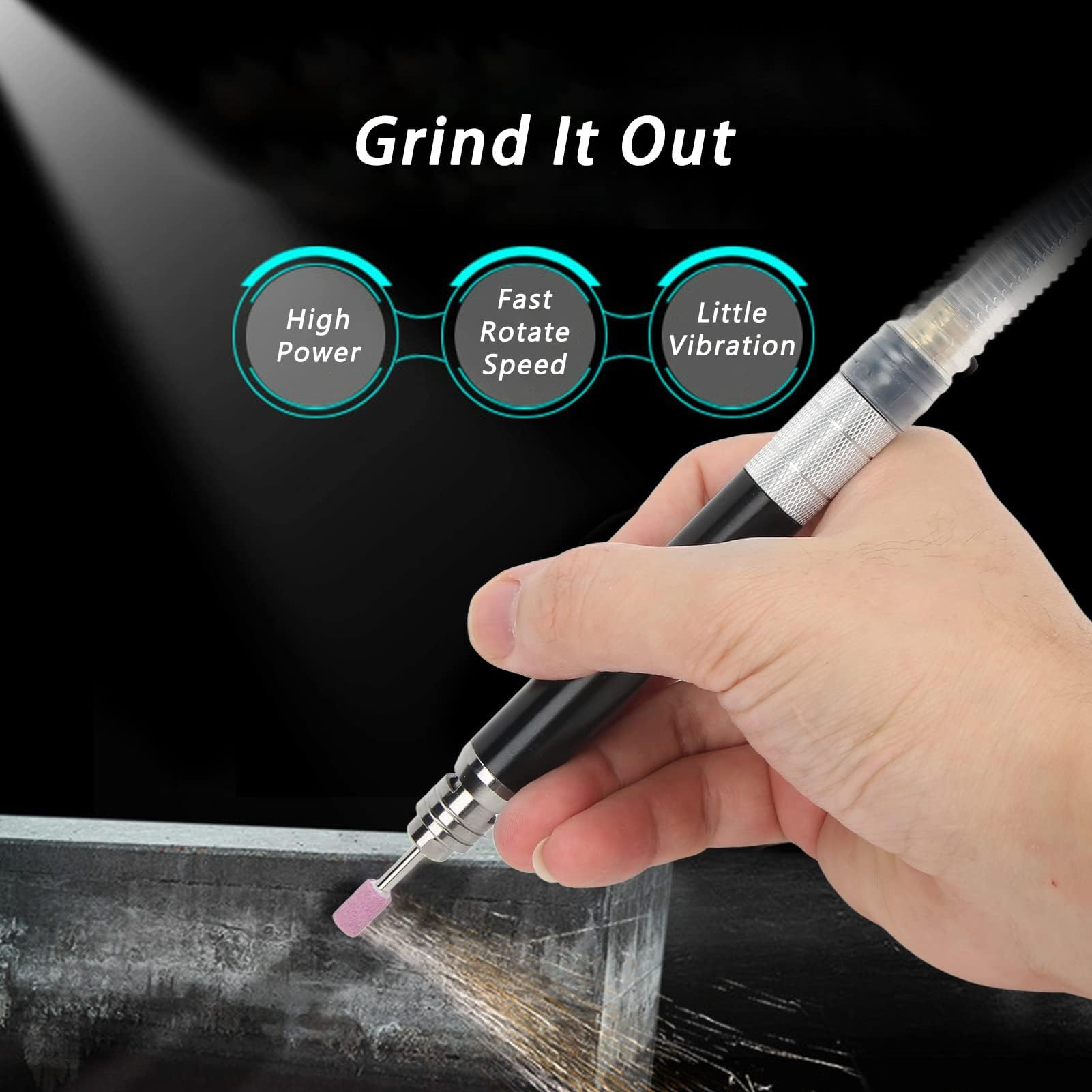 Kit Meuleuse Stylo Pneumatique Professionnel, Mini Meuleuse Air Crayon avec Accessoires, Alliage de Zinc, 65000 tr/min, 90 psi, Pince 1/8 pouce, pour Polissage Gravure Découpe