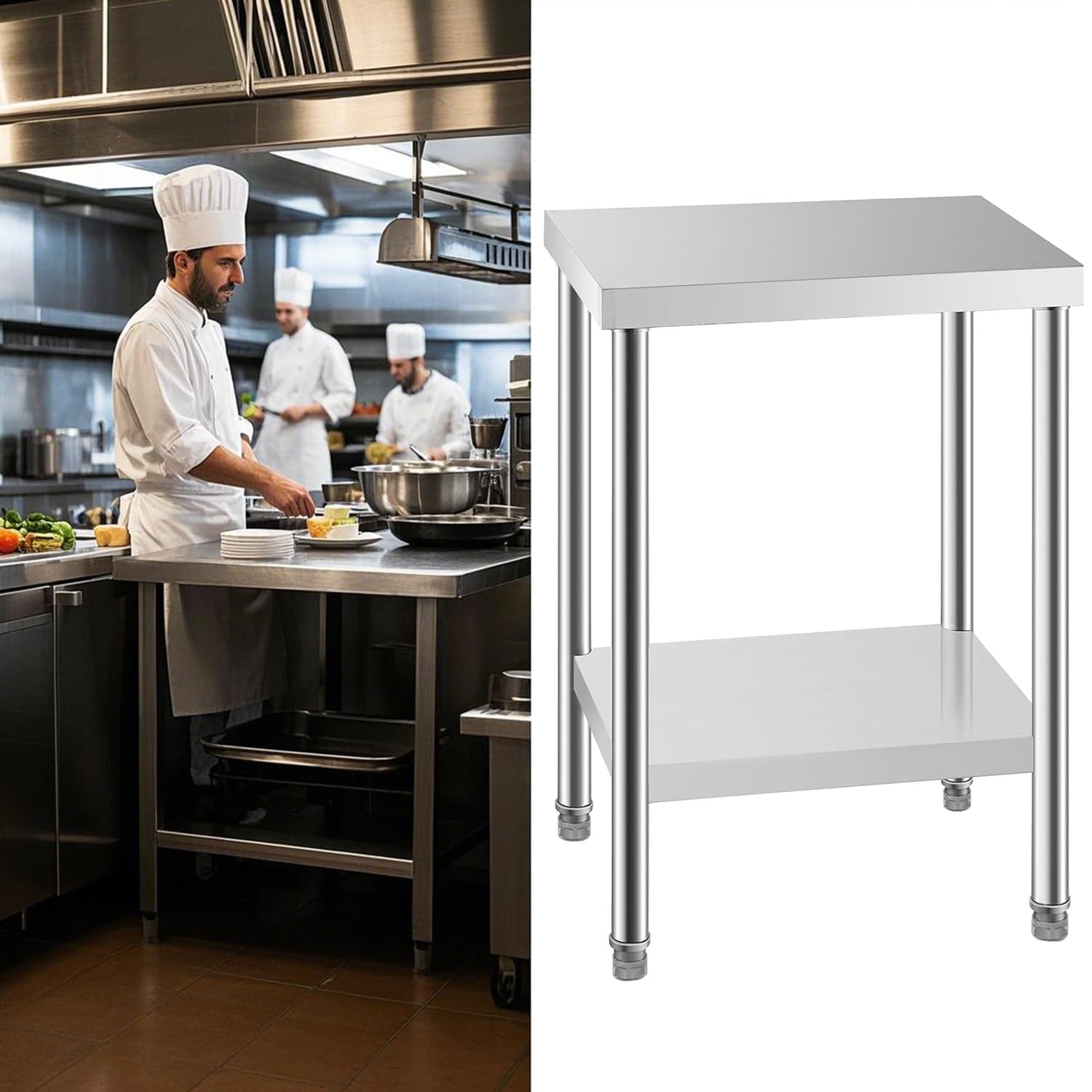 NSF Certified Stainless Steel Prep Table 24x18 with Undershelf for Restaurant, Home, & Hotel - Heavy Duty Commercial Grade Worktable for Food Preparation & Christmas Cooking