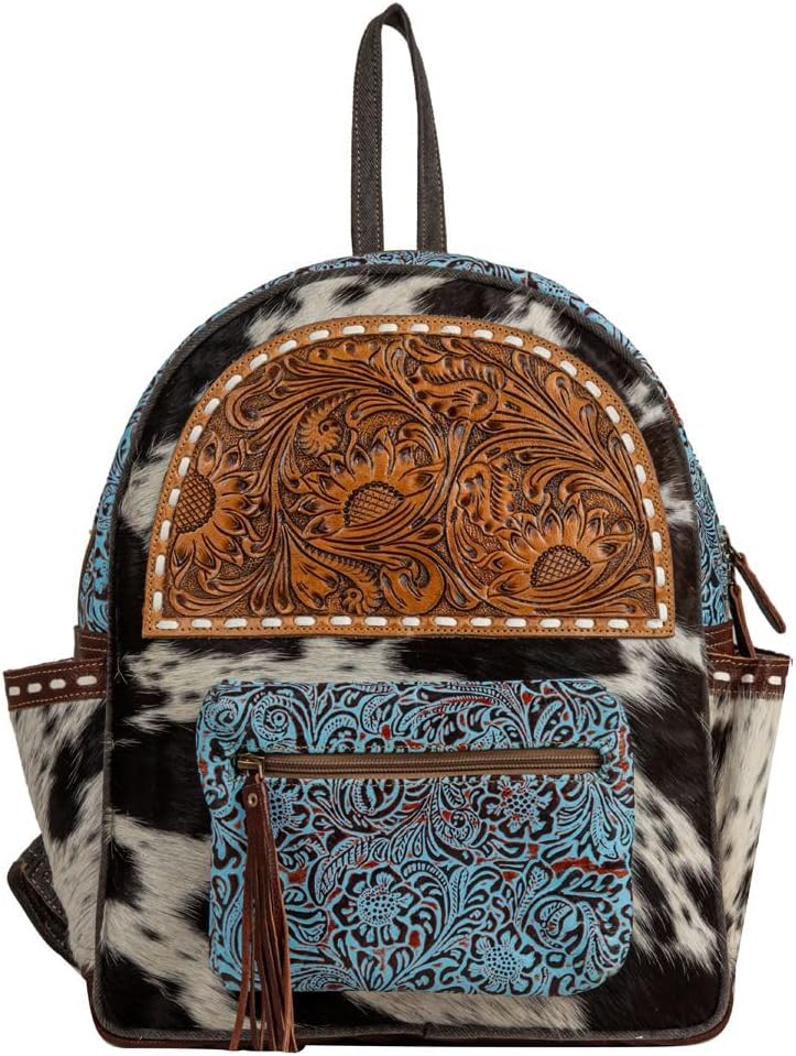 Myra Bag Backpack Bag for Women - Western Upcycled Hairon & Leather Bag Charcoal Gray
