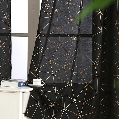 Miniatura 6 de Taisier Home Paneles de cortina de lino dorado con ojales, azulejos metálicos marroquíes, cortinas negras para dormitorio, sala de estar,