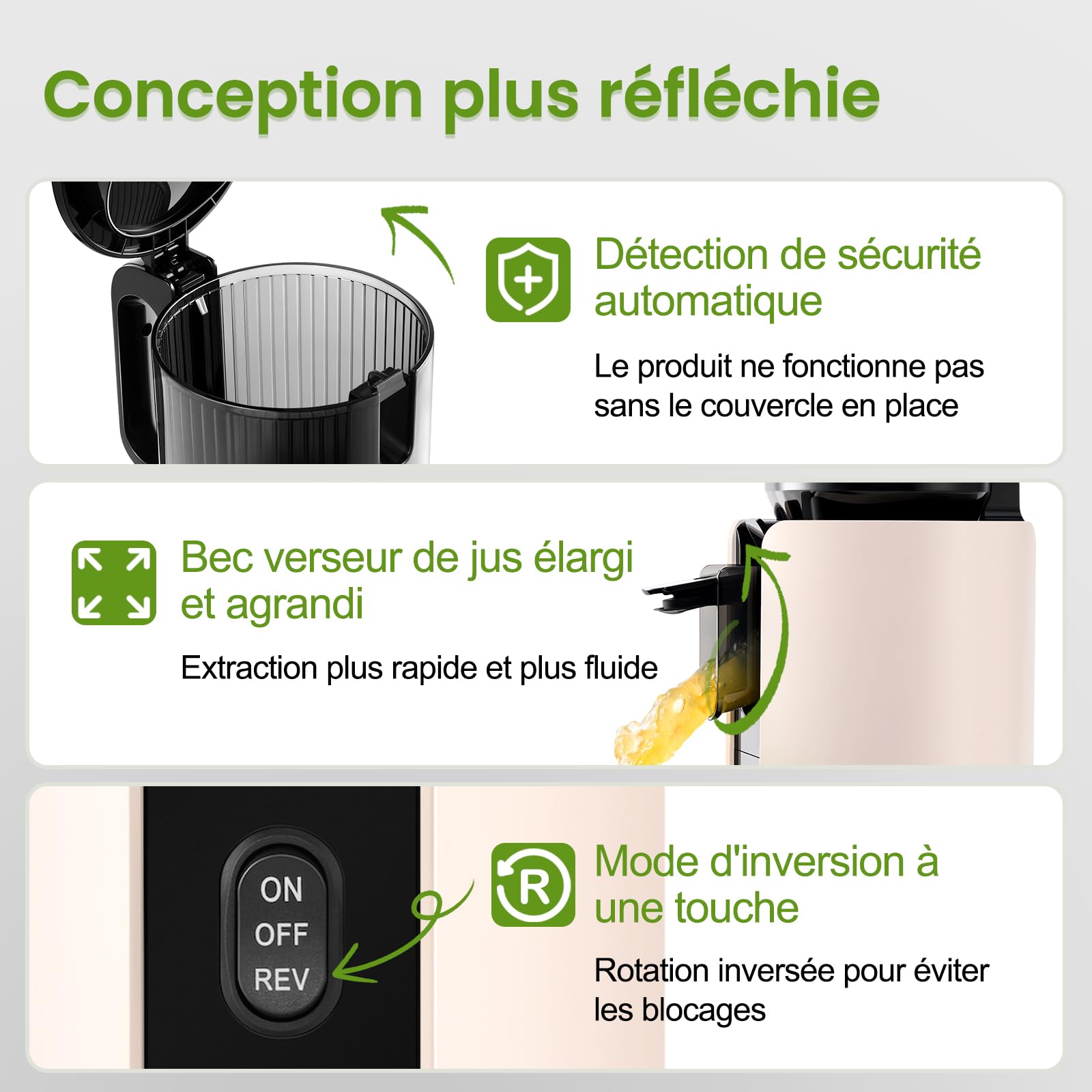 Ventray Extracteur de Jus Lent Presse à Froid 250W Grande Goulotte 120mm Double Filtration Sans BPA Ivoire