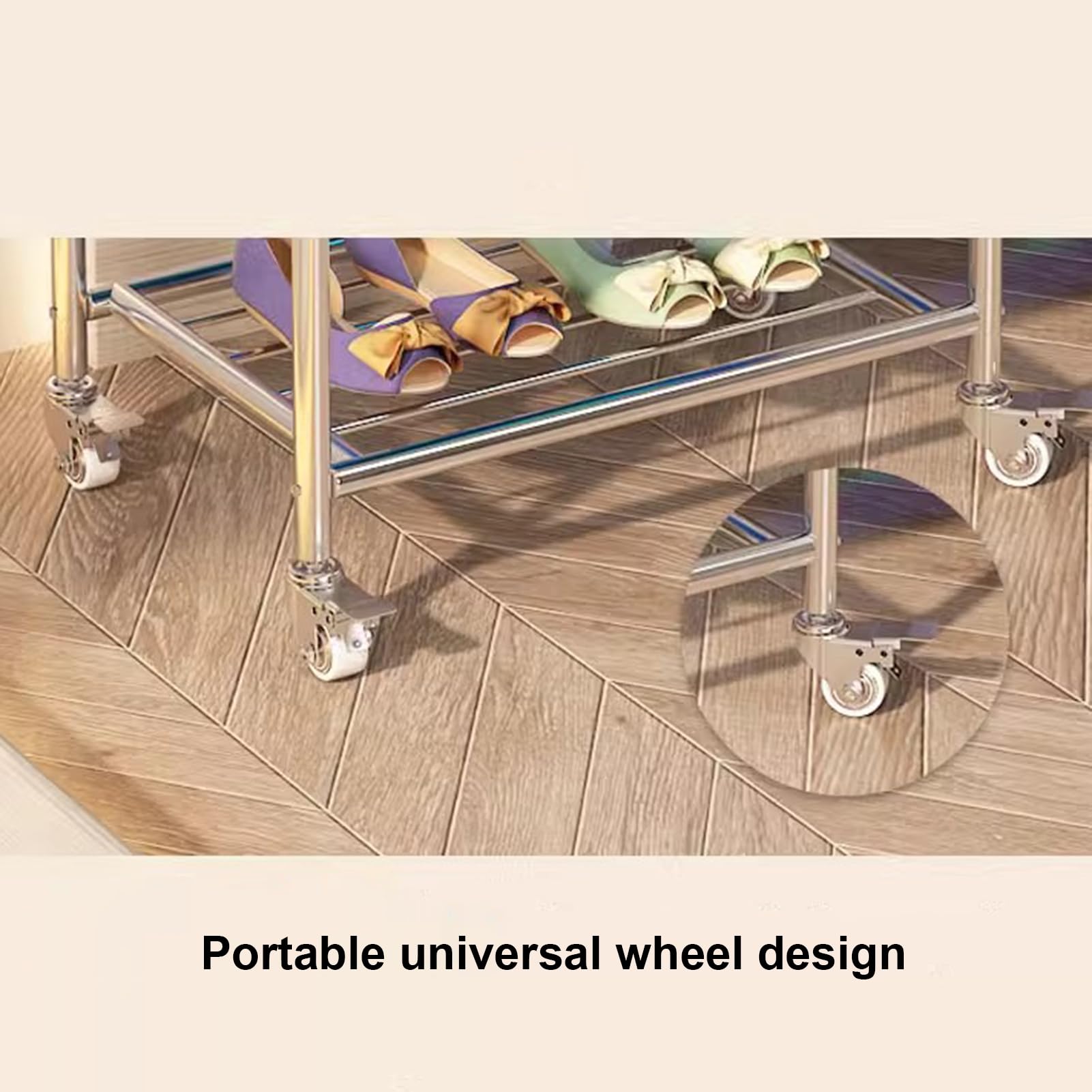 Garderobenständer Silberner Edelstahl Kleiderständer Auf Rädern, Moderner Kleiderablage Mit Aufbewahrungsboxen Aus Acryl Und 2 Haken, Freistehender Garderobe Fürs Schlafzimmer, 55(Color:Silber+Orange)