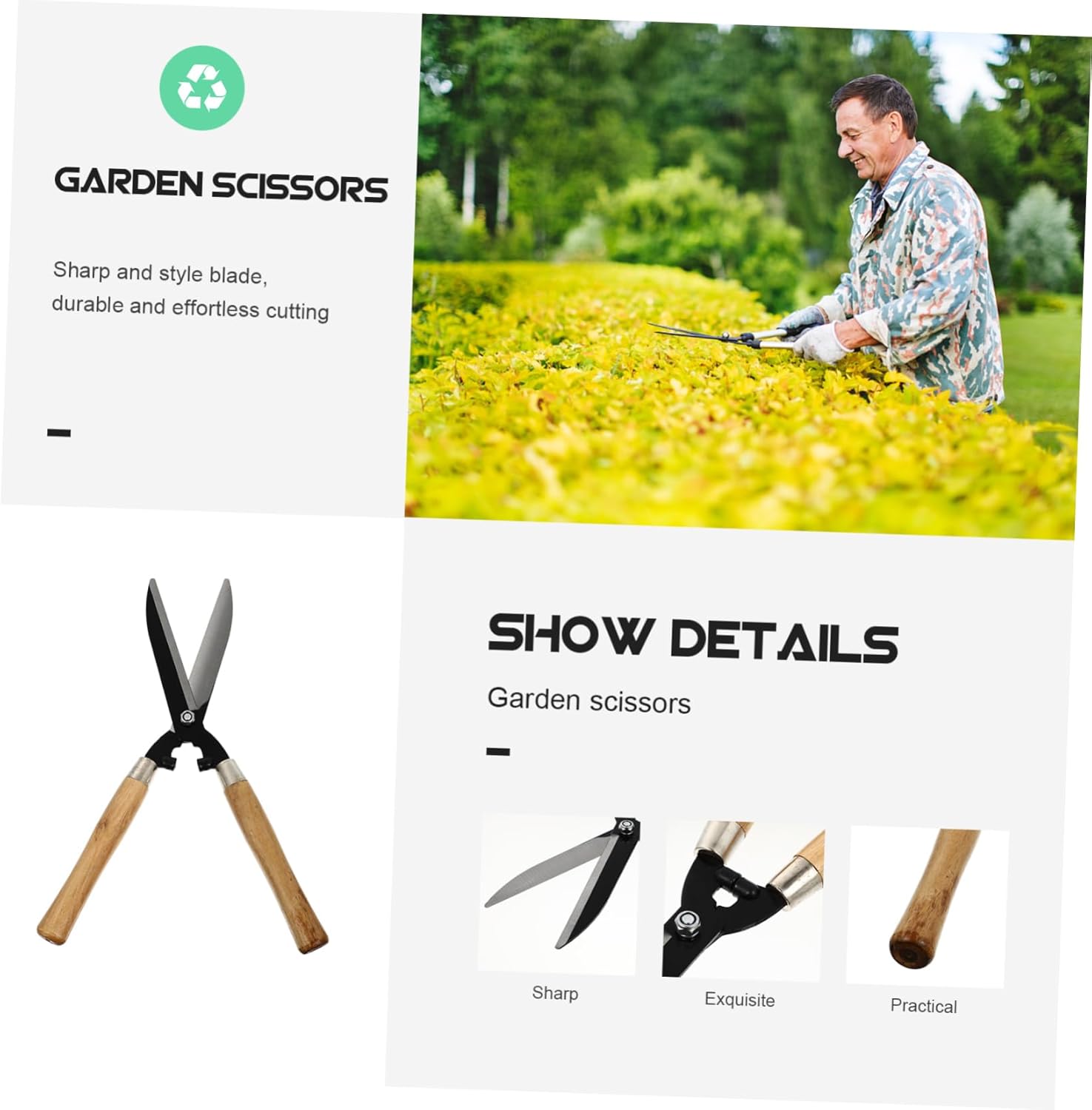 1pc Gardening Scissors Ergonomic Wooden Handle for Trimming Hedges Branches and Grass High Lawn Shears for Easy Cutting Gardens and Orchards