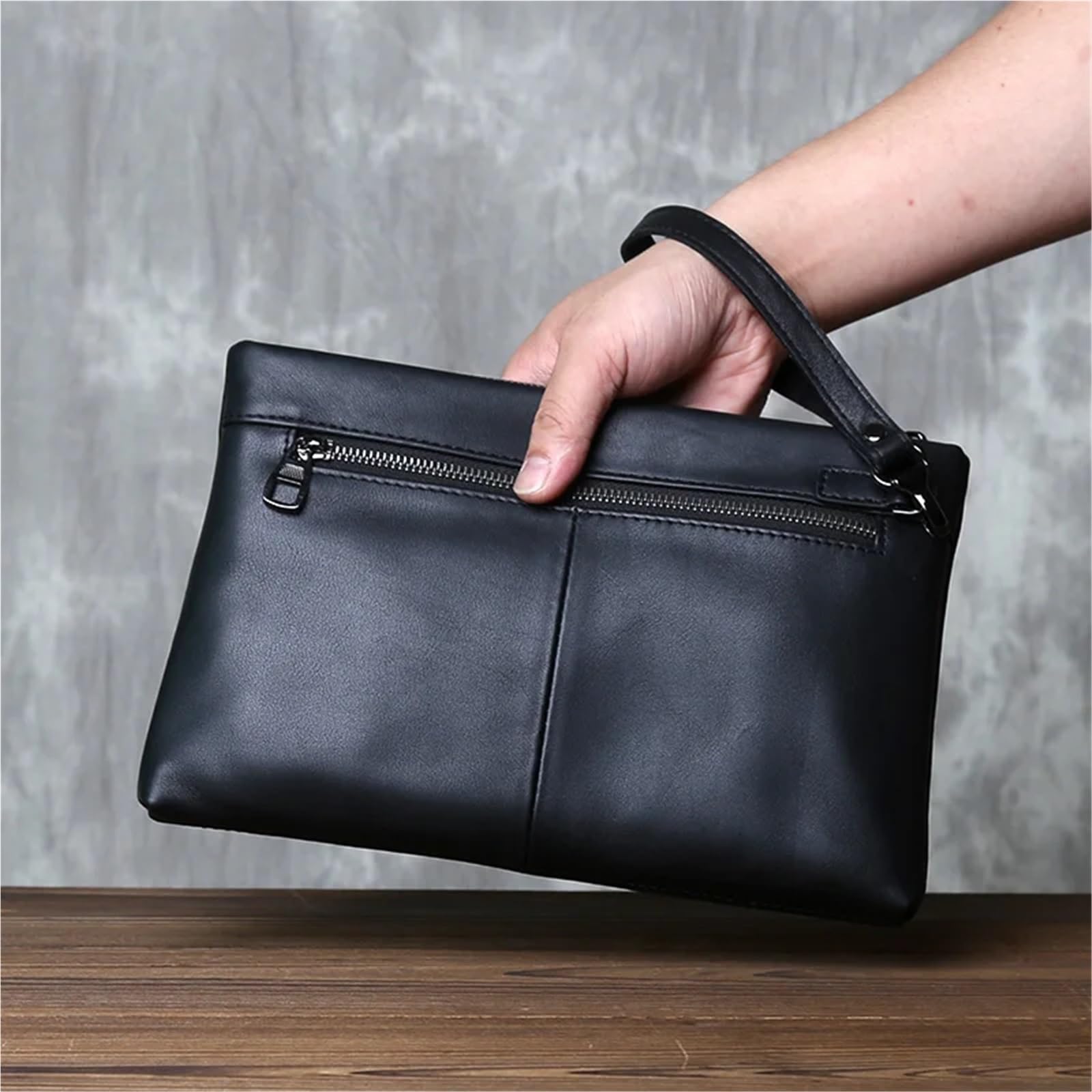Pochette da lavoro lunga uomo Borsa for documenti in vera pelle busta semplice