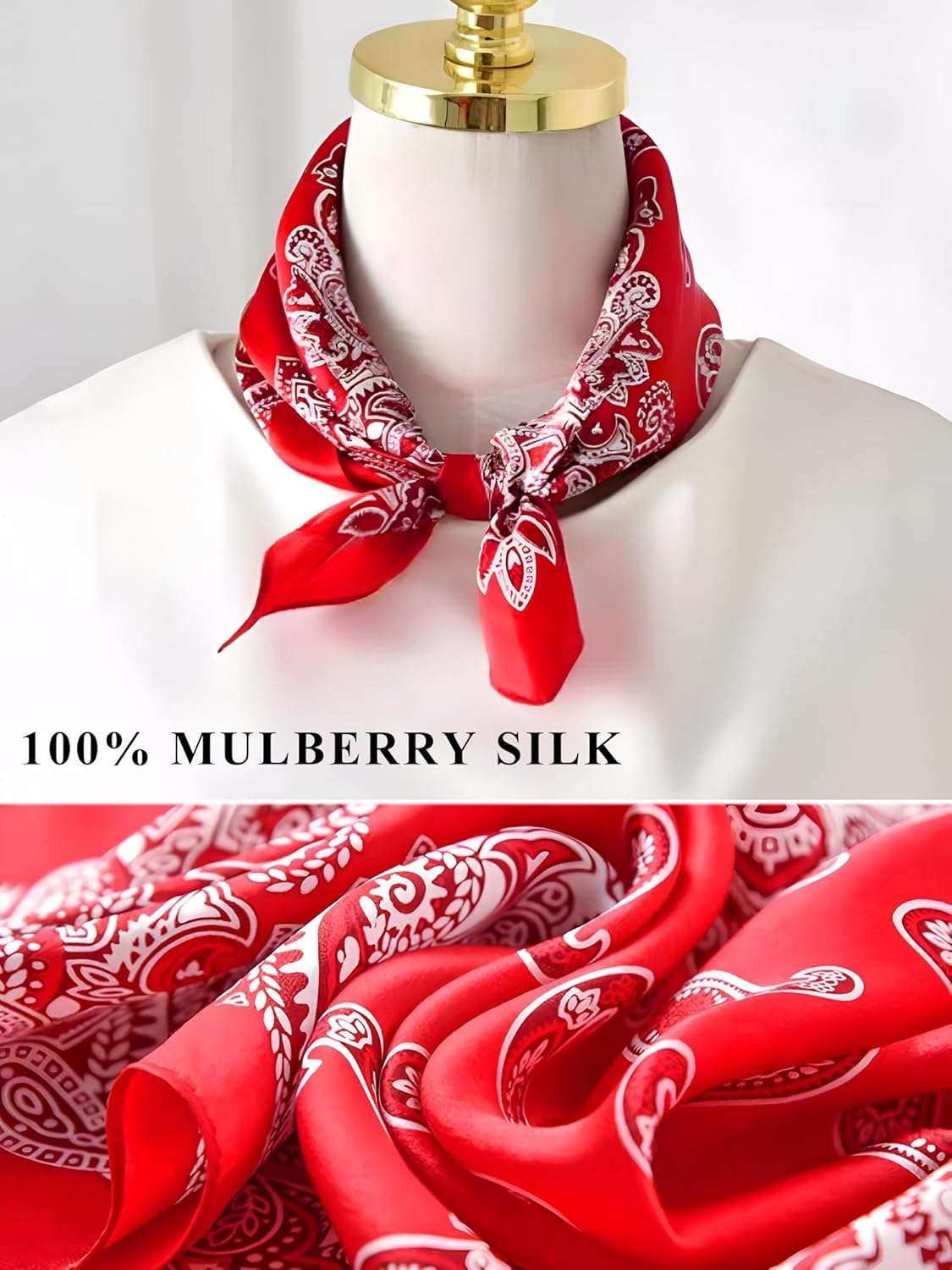 100% Mulberry Silk Scarf for Women Hair Lightweight Square Neckerchief Wrap For Head Scarves 21" - Image 3