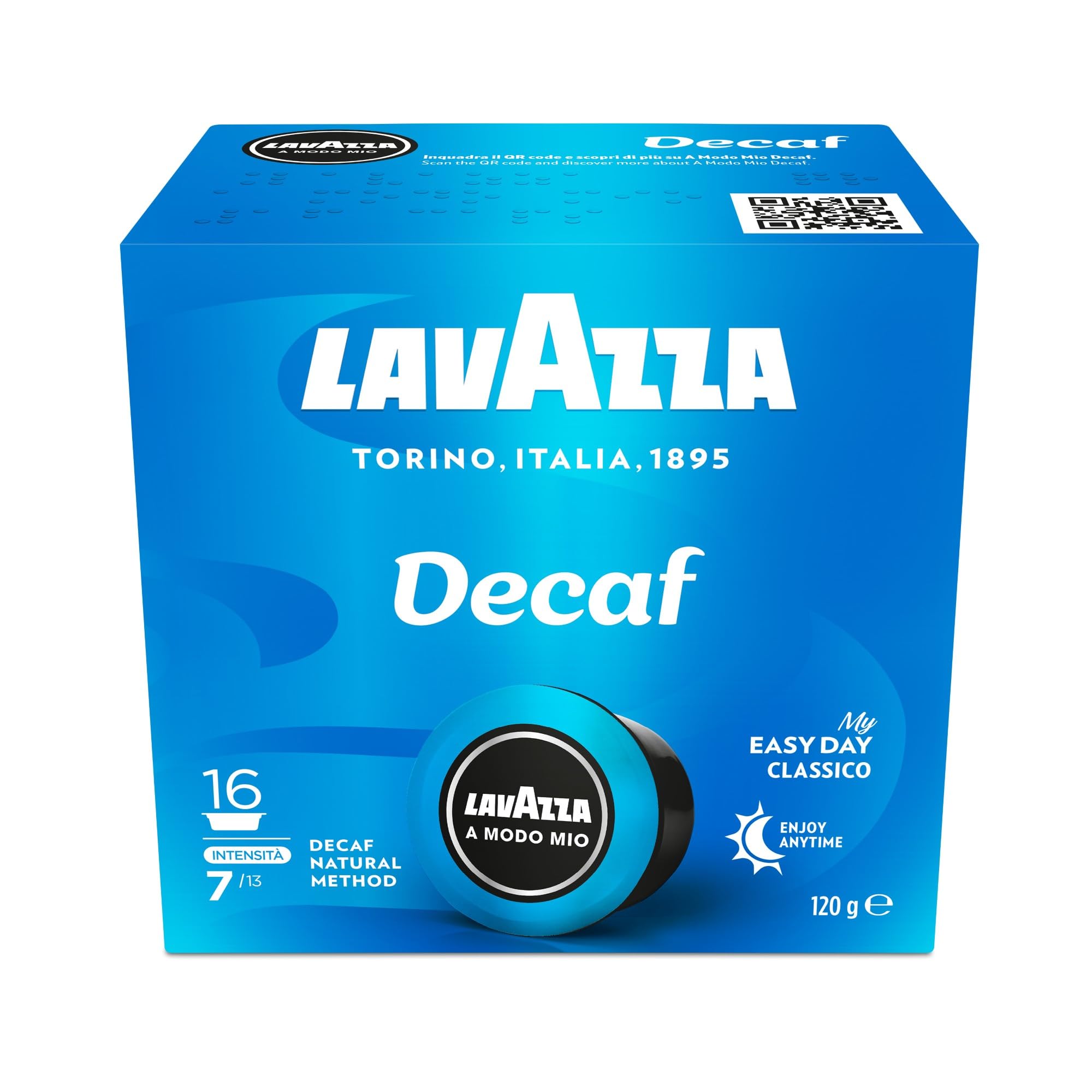 Lavazza, A Modo Mio Dek, Entkoffeinierte Espresso Kapseln, 1 Packung mit 16 Kaffeekapseln, 100 % Arabica, Vollmundiger und Ausgewogener Geschmack, Intensität 7/10, Mittlere Röstung