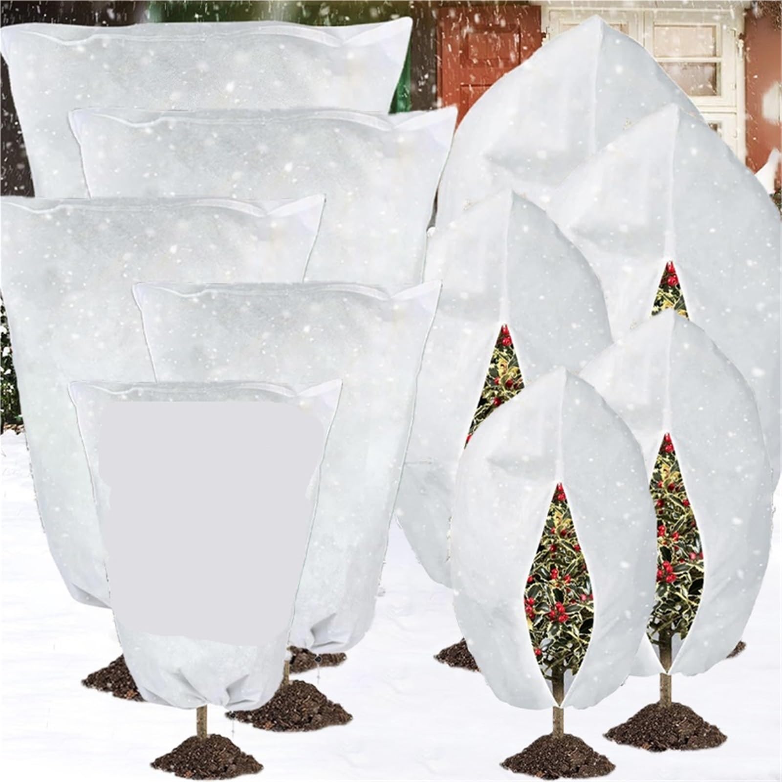 2 Pezzi di Copertura for Piante Invernali con Coulisse e Cerniera for Alberi, Piante da Giardino per Piante in Vaso(White,80x100cm)