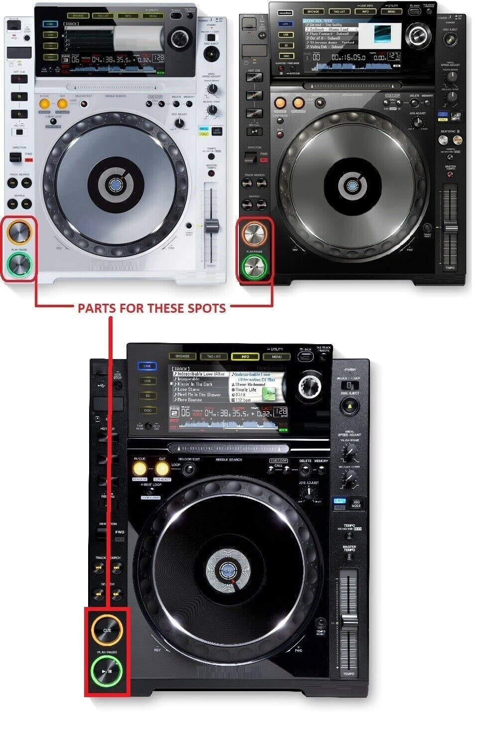 Play Pause Cue Black Knob Bouton Noir Compatible With Pioneer Multi Player