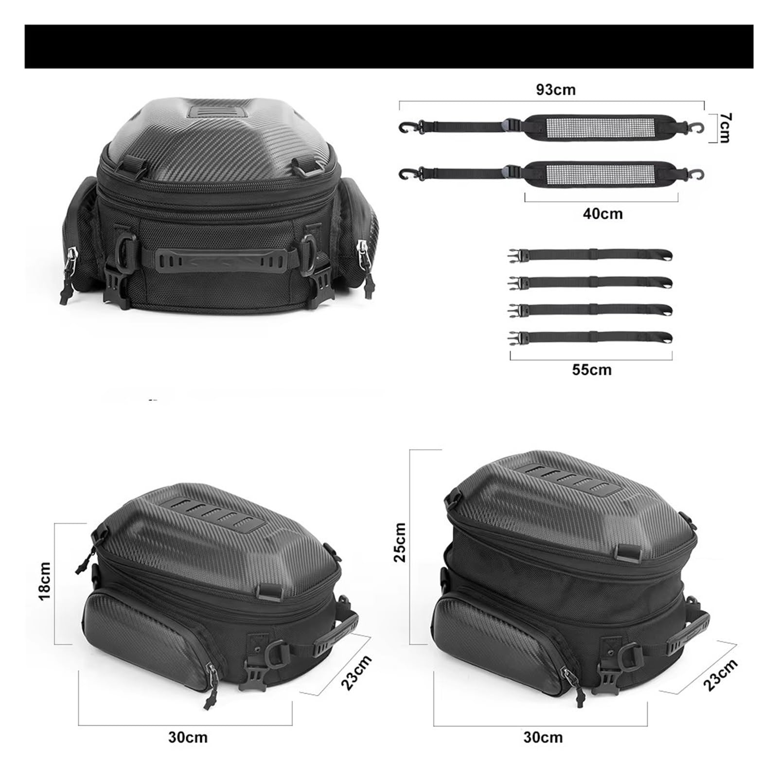 Borsa Posteriore Moto Borsa Viaggio Per Zaino Rivestimento Rigido Per Sedile Posteriore Motore 12-18 Litri(Matte Black)
