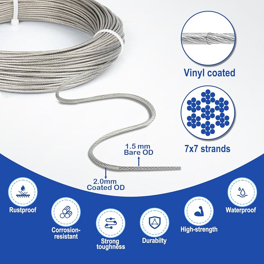 15/30M PVC Coated Stainless Steel Turnbuckle Rope Garden Cable Wire