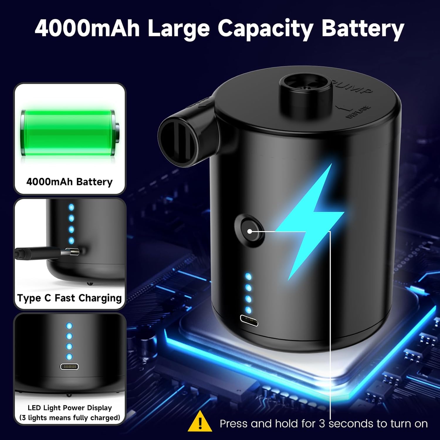Electric Air Pump for Inflatables, Electric Pump with Fast Inflating/Deflating, 4000mAh Battery Blow Up Bed Pump with 3 Nozzles for Paddling Pool, Airbed, Mattress,Swimming Pool 4 71TVhoGWi5L. AC SL1500