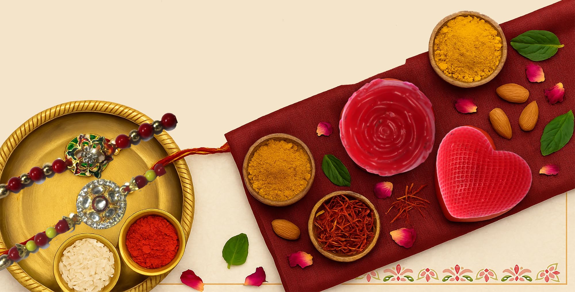 Anagha Handmade Rakhi Combo | Meena Kari Designer Rakhis with Rose & Heart Shaped Ubtan Herbal Soap | Raksha Bandhan Gift Hamper for Bhaiya | Natural Glow Skincare & Rakhi Set-image-46