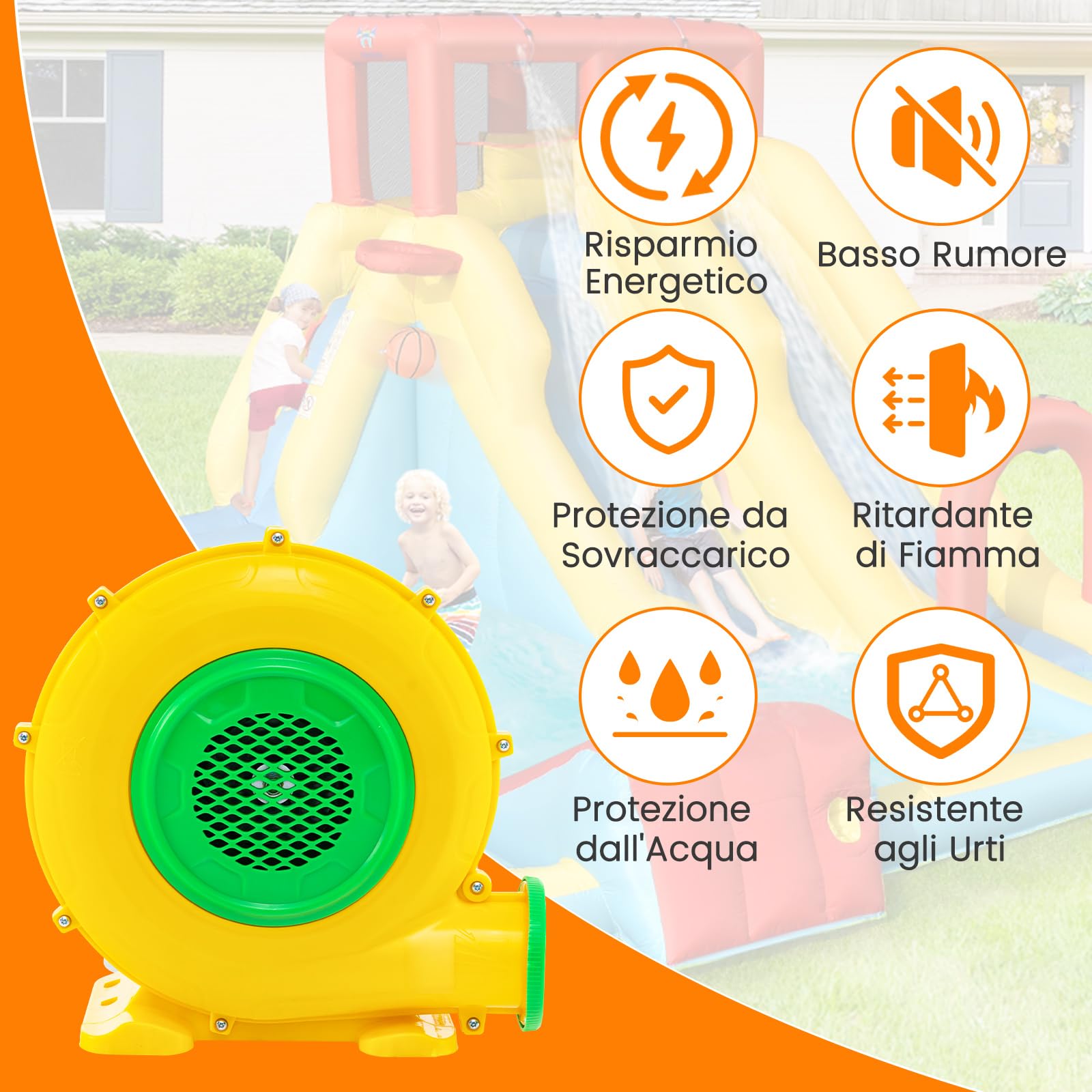 COSTWAY Ventilatore di Aria del Castello Gonfiabile, Soffiatore per Giochi Gonfiabili con Cavo di Alimentazione, per Castello Gonfiabile, Scivolo Acquatico e Giochi Gonfiabili (950W)