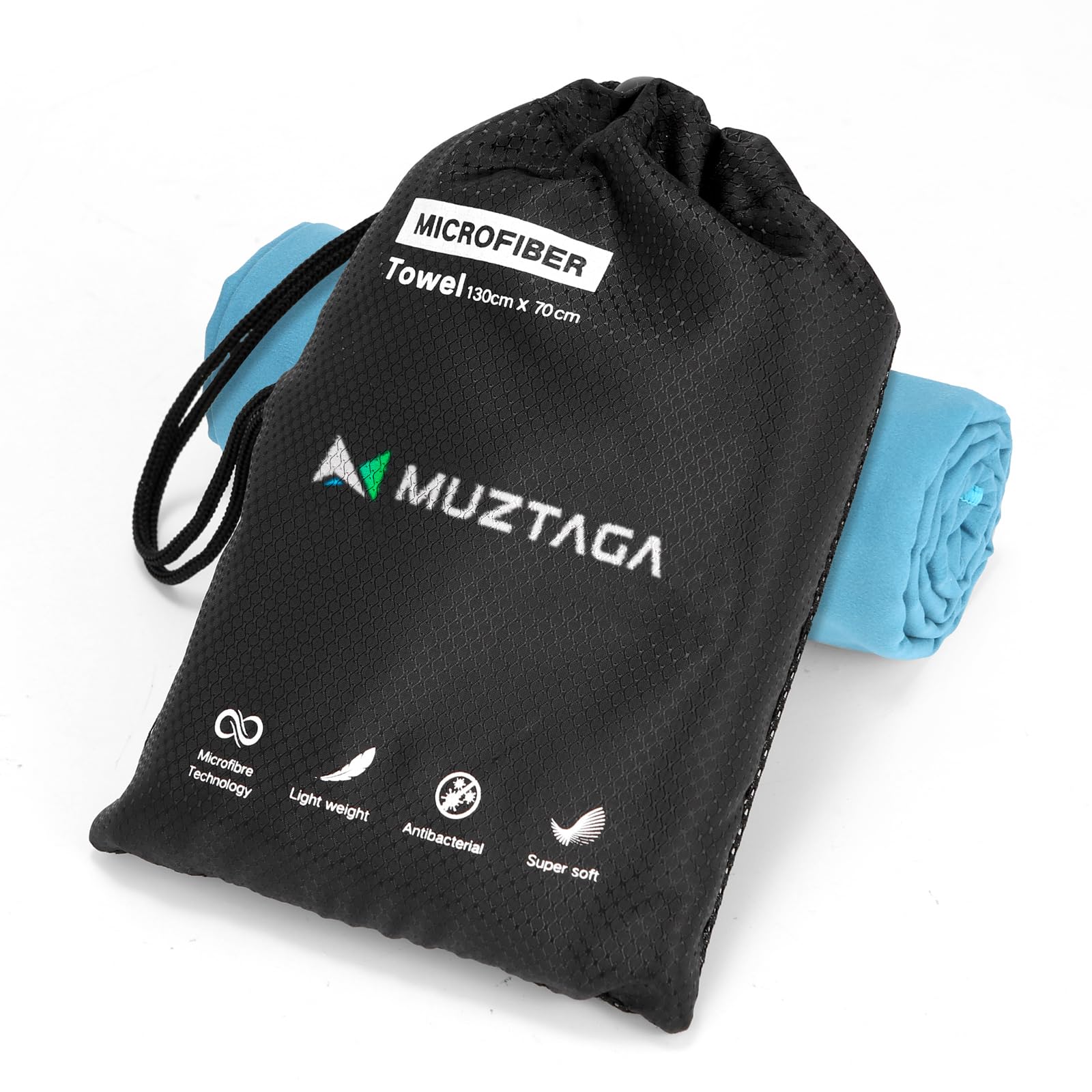 Muztaga Microfibre Towel Large for Beach, Travel, Swimming, Bath, PoolβQuick Dry, Ultra Compact, Sand Free, Lightweight & Super Absorbent(Blue,160x90cm)