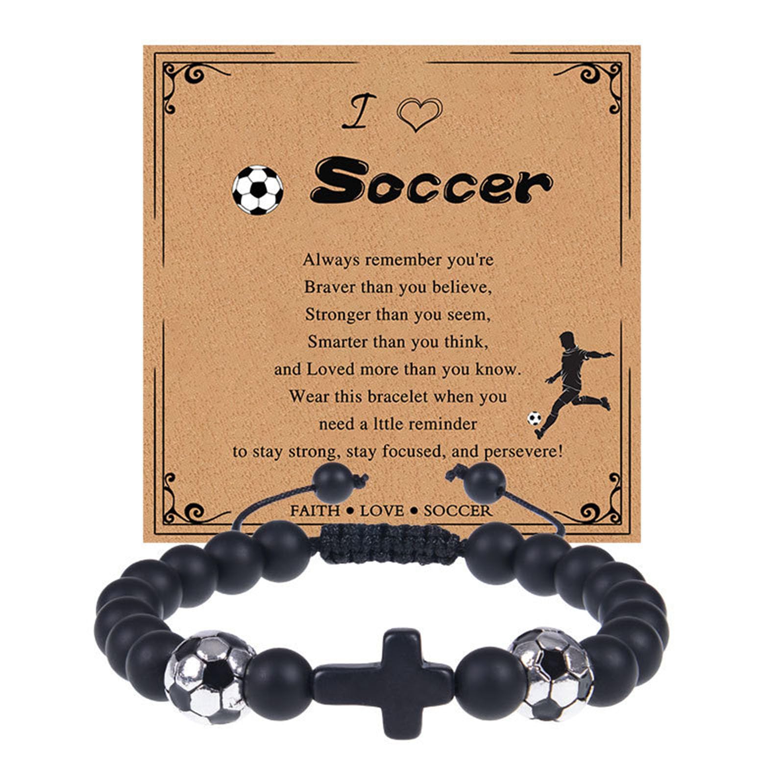 TACBSP Football Bracelet Gifts for Men Cross Beaded Bracelet for Men Son Grandson Brother Friend Valentines's Day Graduation Back to School Gifts for Men (A)