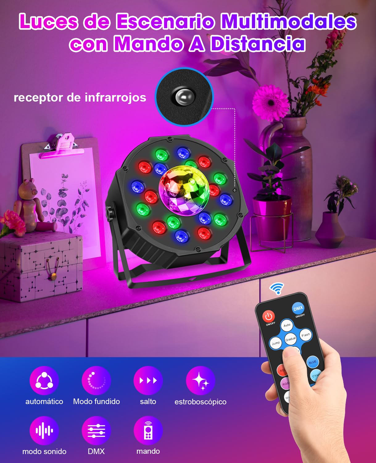 MOSFiATA Focos LED RGB con Luz de Bola de Discoteca Luces DMX para Fiesta Discoteca Celebraciones Escenarios, 2 Pcs