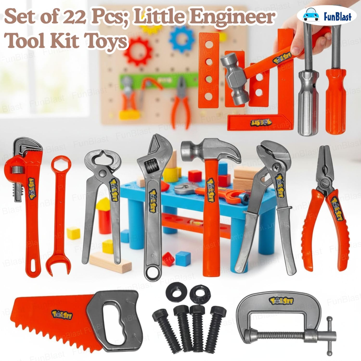 FunBlast Tool Kit Set Toy for Kids, Set of 22 Pcs; Little Engineer Tool Kit Toys, Pretend Play Toys for Boys, Role Play Toys for Toddlers, Learning Toy for Boys, Children (Multicolor) 4