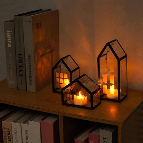 Miniatura 6 de Decoraciones de mesa de Navidad, juego de 3 portavelas de cristal con marco de metal de cobre, decoraciones de invierno para centro de mesa,