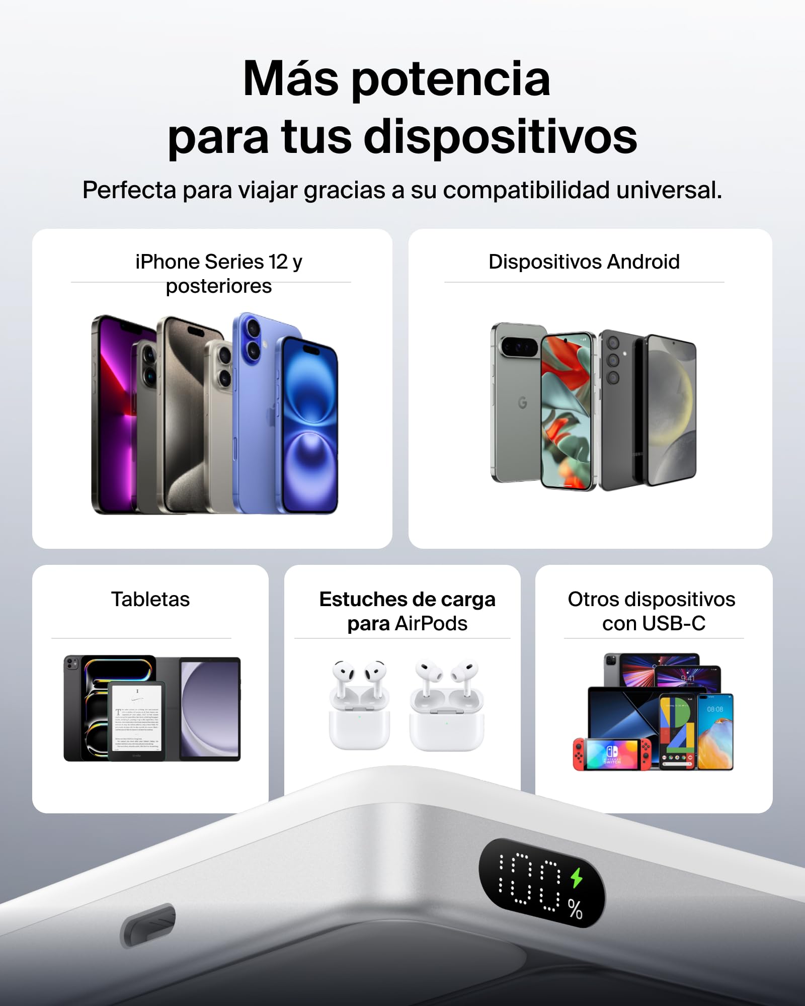 Belkin UltraCharge Batería Externa Magnética 10000 mAh Puerto USB- C Blanco | Power Bank 10000 mAh, Certificación Qi2 25 W, Anillo Magnético, Puerto USB-C, Cable, Autorizada en Aviones, Batería Portátil