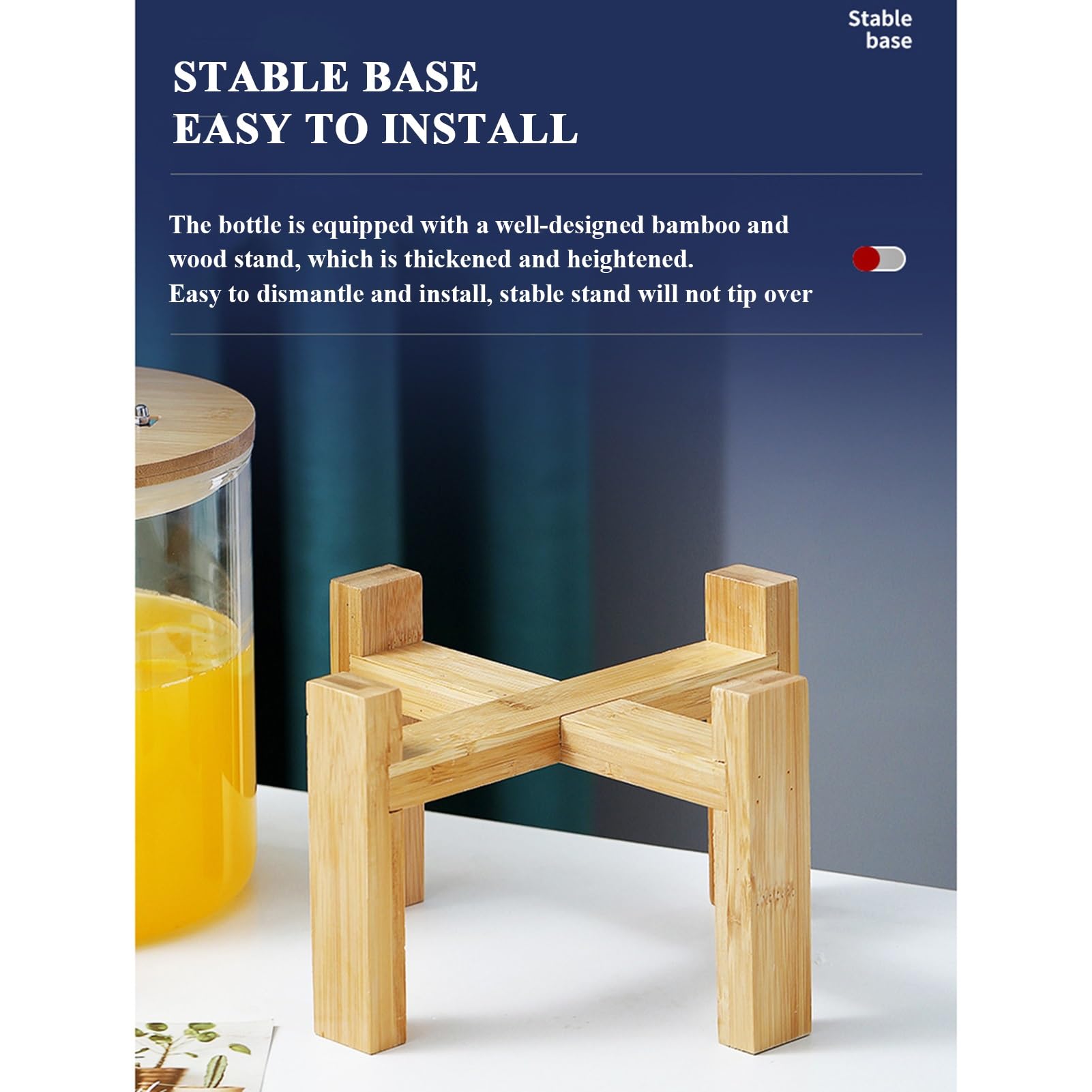 Distributore di bevande in vetro, distributore di bevande fredde con rubinetto e supporto in legno, coperchio in legno con maniglia in acciaio inossidabile, per feste, bar, ristoranti (oro, 5L)